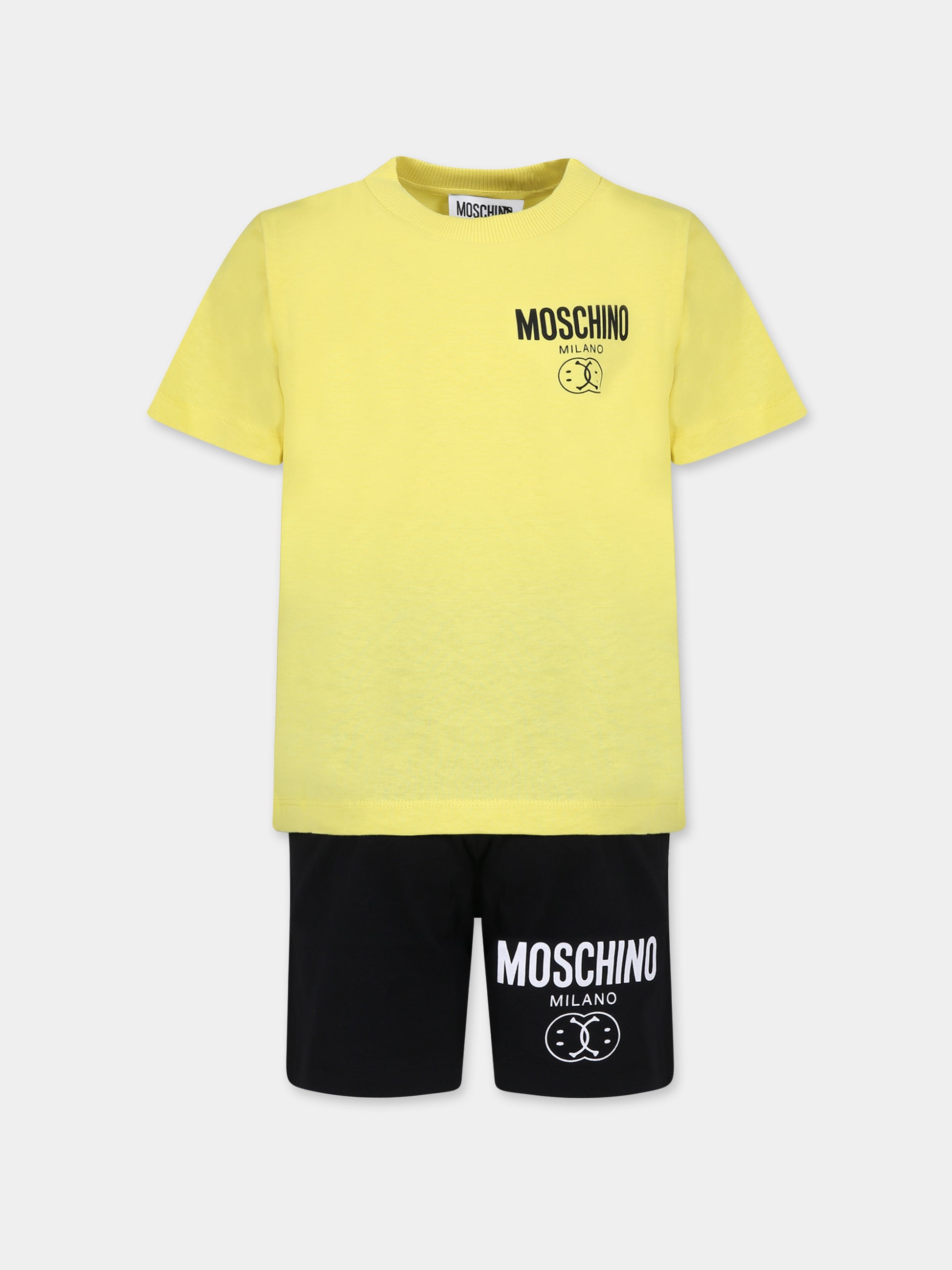 Completo nero per bambino con smile e logo,Moschino Kids,HUG00J LAA23 60100