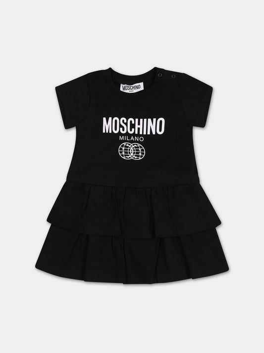 Vestito nero per bambina con smile e logo,Moschino Kids,MAV0A9 LBA10 60100