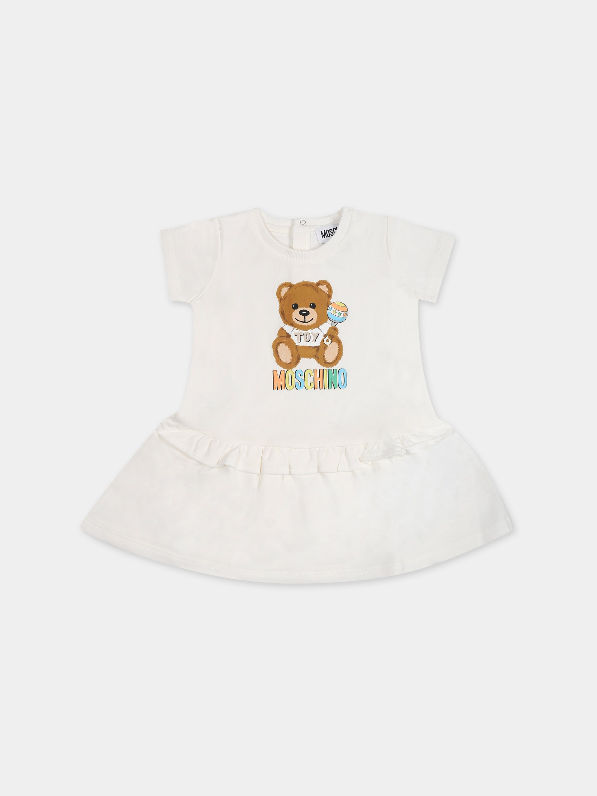 Vestito bianco per neonata con Teddy Bear e logo,Moschino Kids,MEV074 LCA19 10063