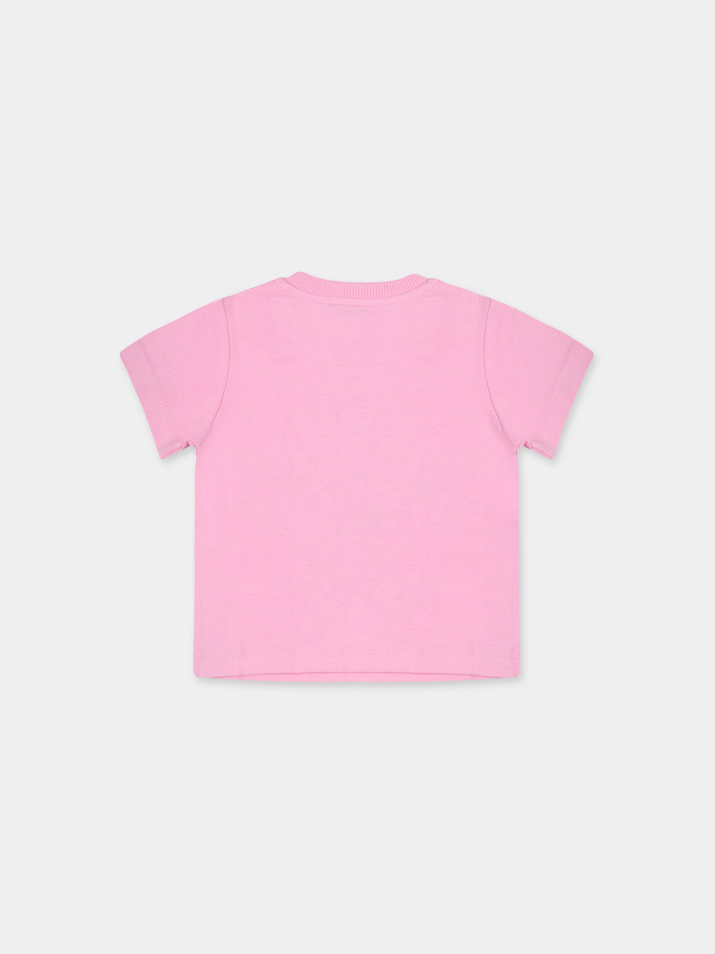 T-shirt rosa per neonata con Teddy Bear e logo,Moschino Kids,MMM032 LAA27 51473