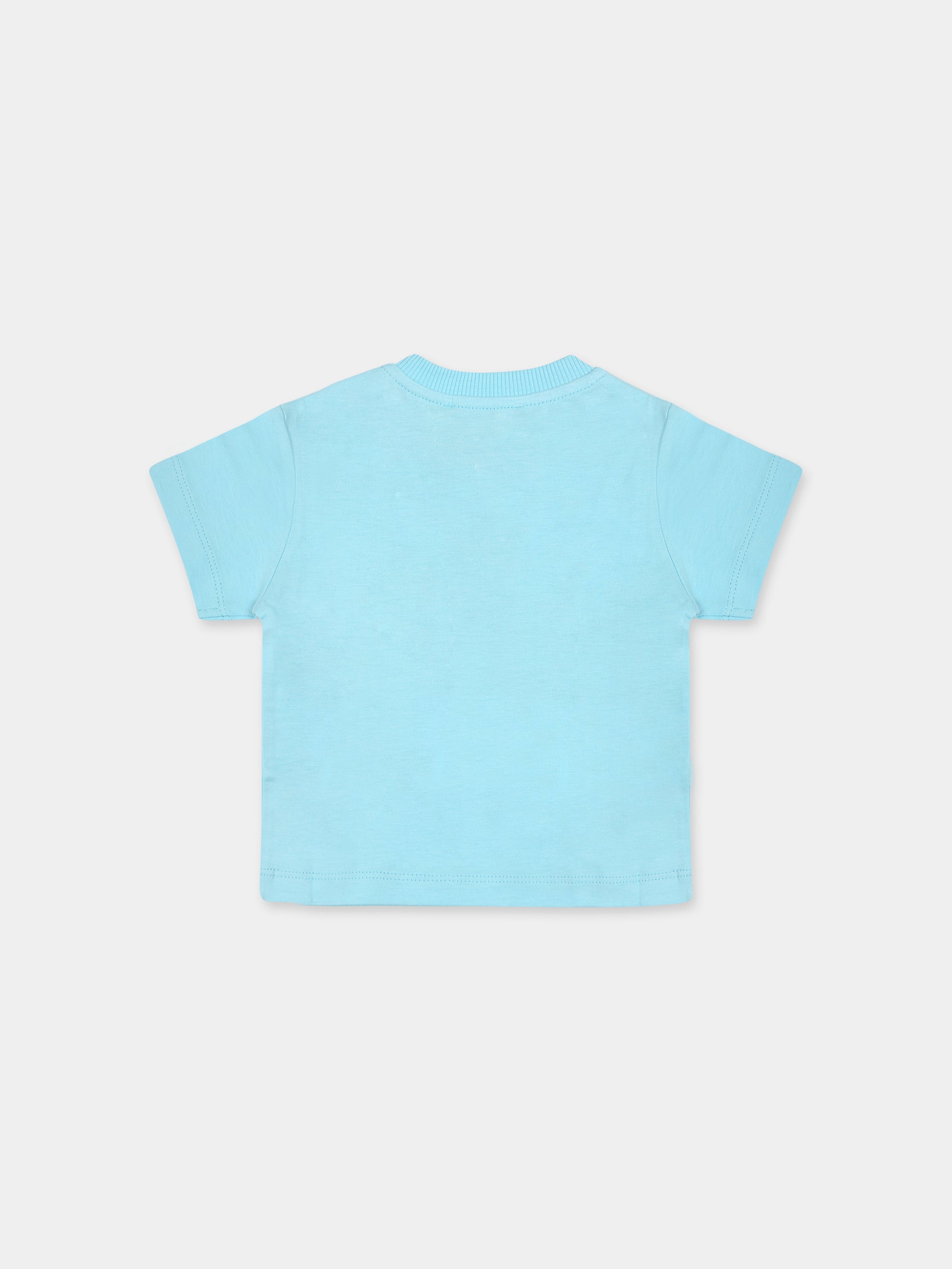 T-shirt celeste per neonato con Teddy Bear e logo,Moschino Kids,MMM032 LAA27 41020