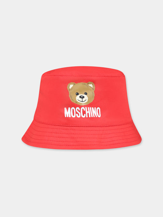 Cloche rossa per neonati con Teddy Bear e logo,Moschino Kids,MMX04A LMA01 50109