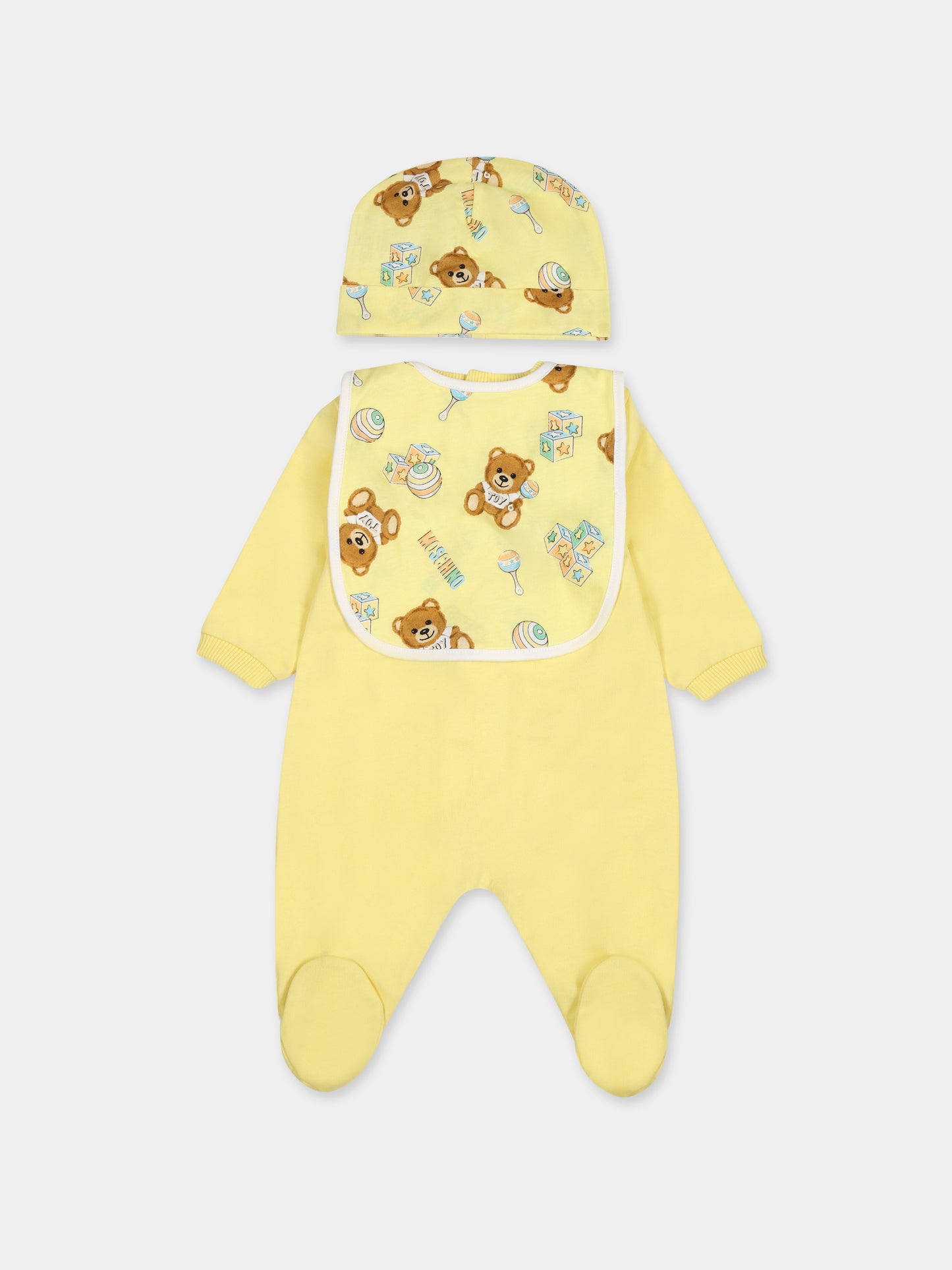 Set giallo per neonati con Teddy Bear e logo,Moschino Kids,MMY03I LCA19 50230