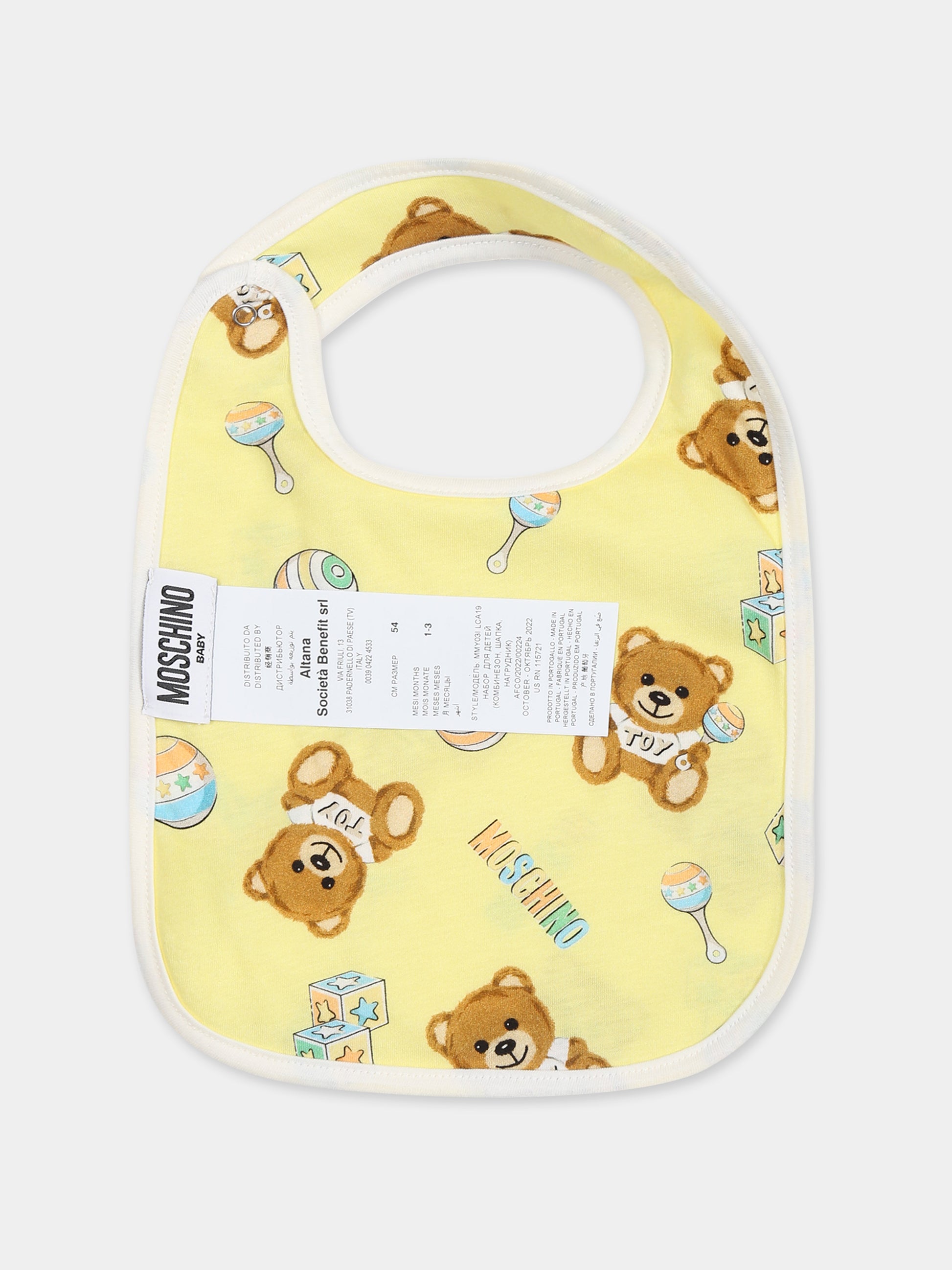 Set giallo per neonati con Teddy Bear e logo,Moschino Kids,MMY03I LCA19 50230