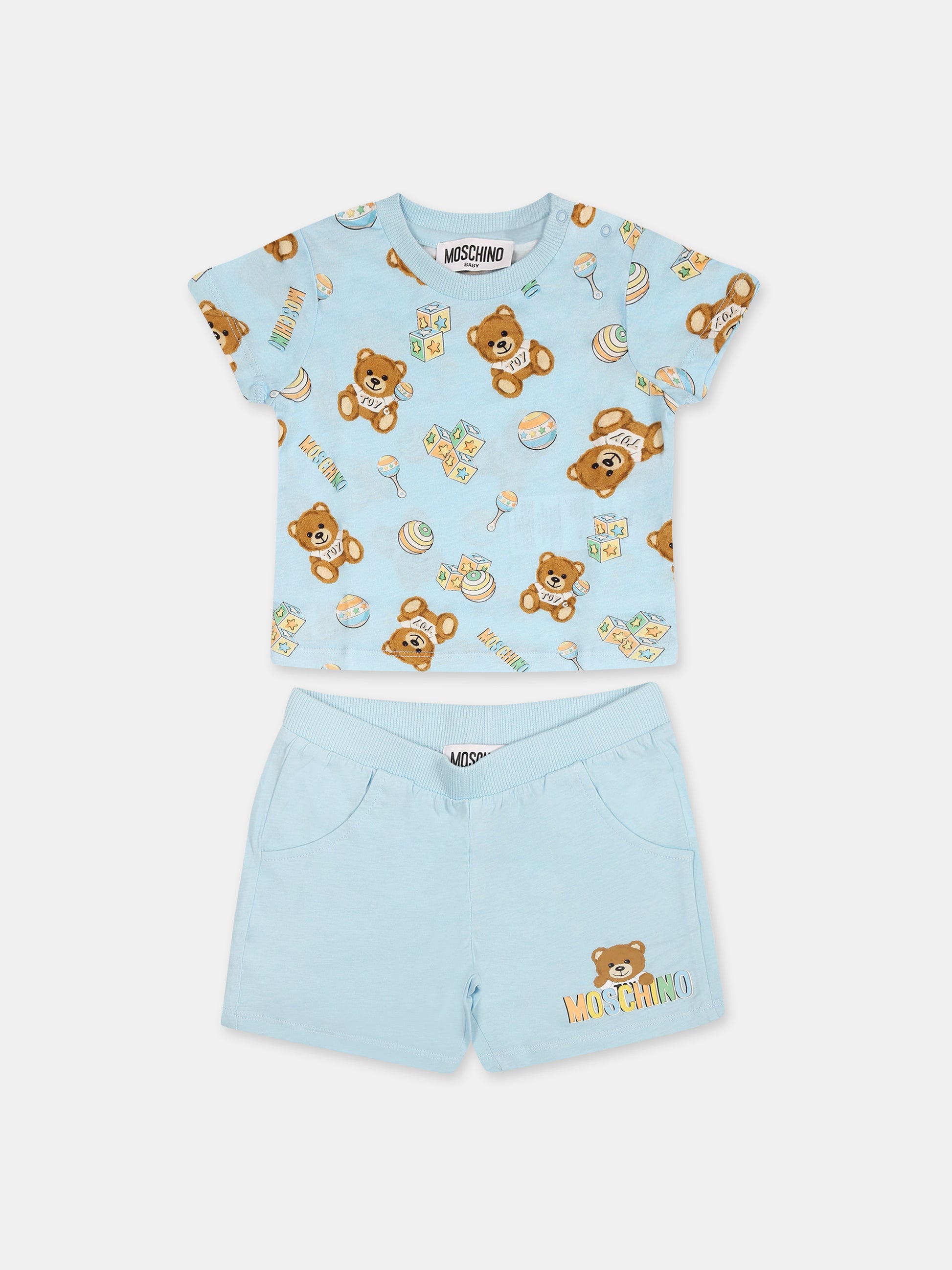 Completo celeste per neonato con Teddy Bear,Moschino Kids,MQG003 LAB59 84495