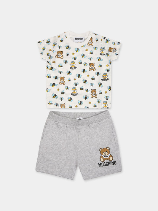 Completo bianco per neonati con Teddy Bear,Moschino Kids,MQG00M LAB60 84617