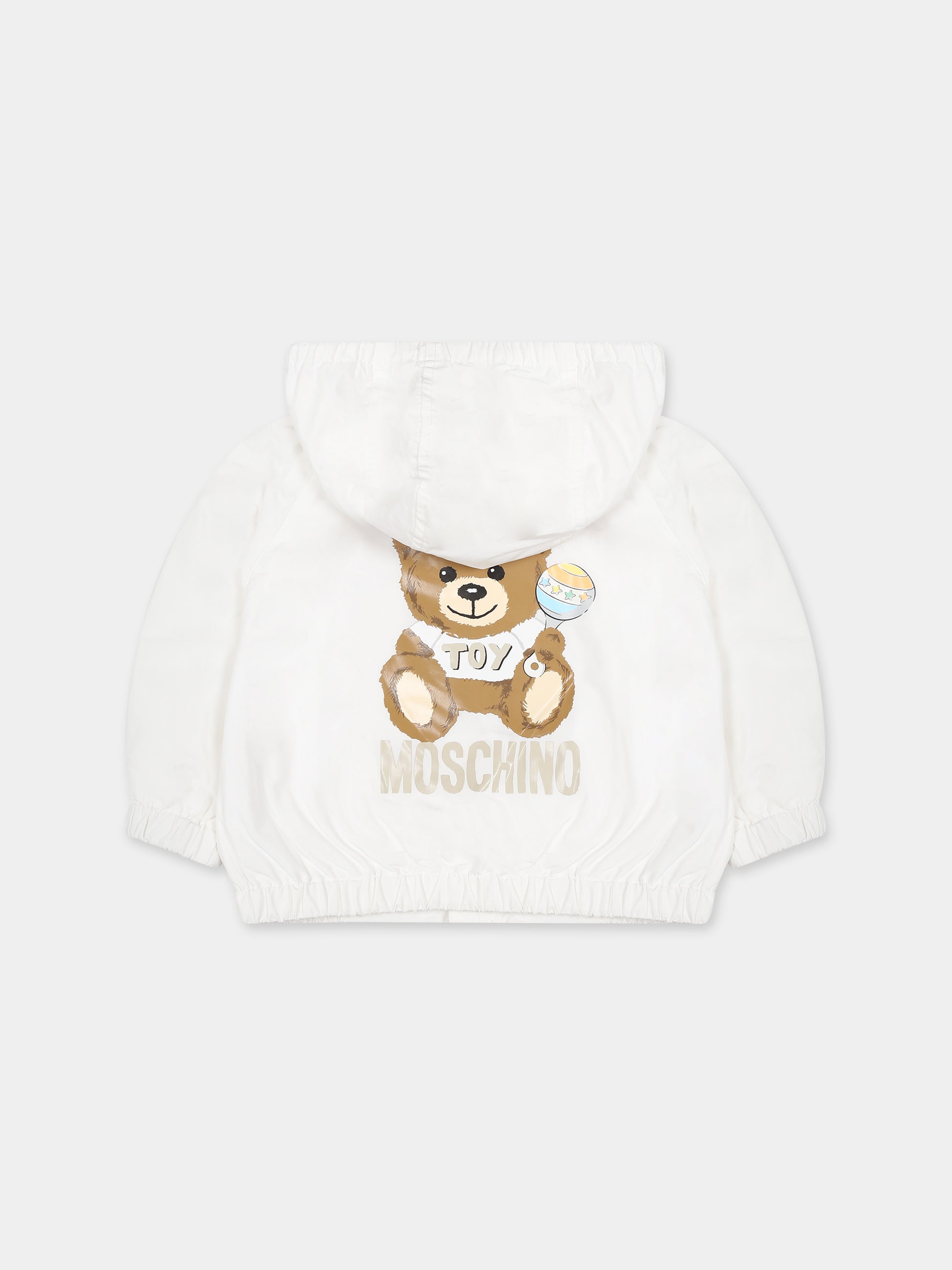 Giacca bianca a vento per neonati con Teddy Bear e logo,Moschino Kids,MUS029 L3A39 10063