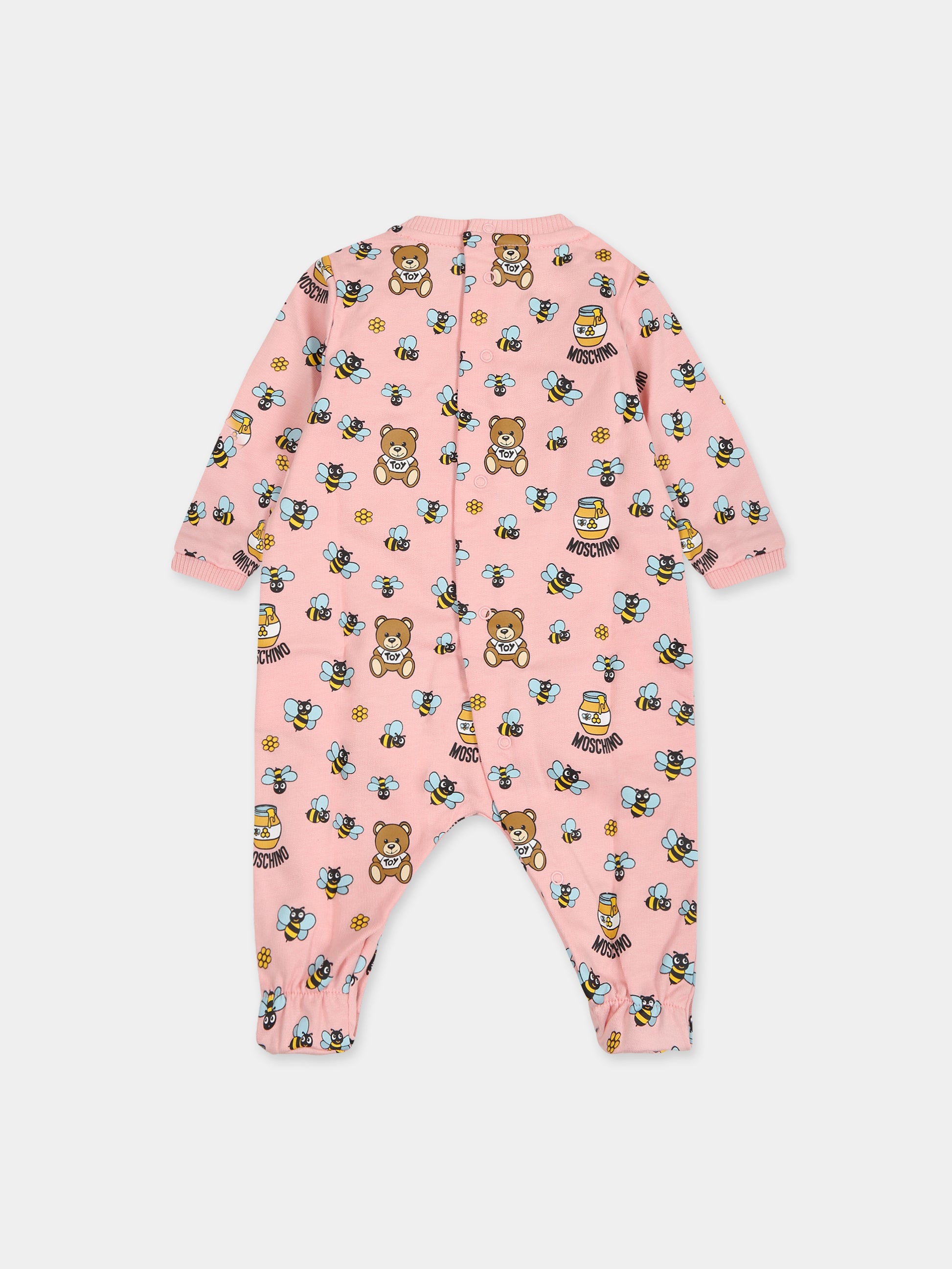 Tutina rosa per neonata con stampa e Teddy Bear,Moschino Kids,MUT039 LCB33 84618