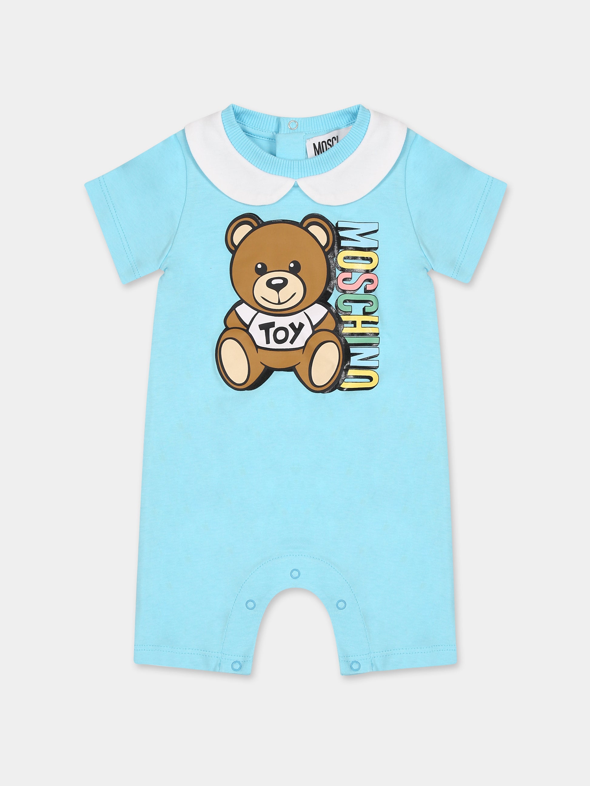 Set celeste per neonato con Teddy Bear e  logo,Moschino Kids,MUY04S LAA27 41020