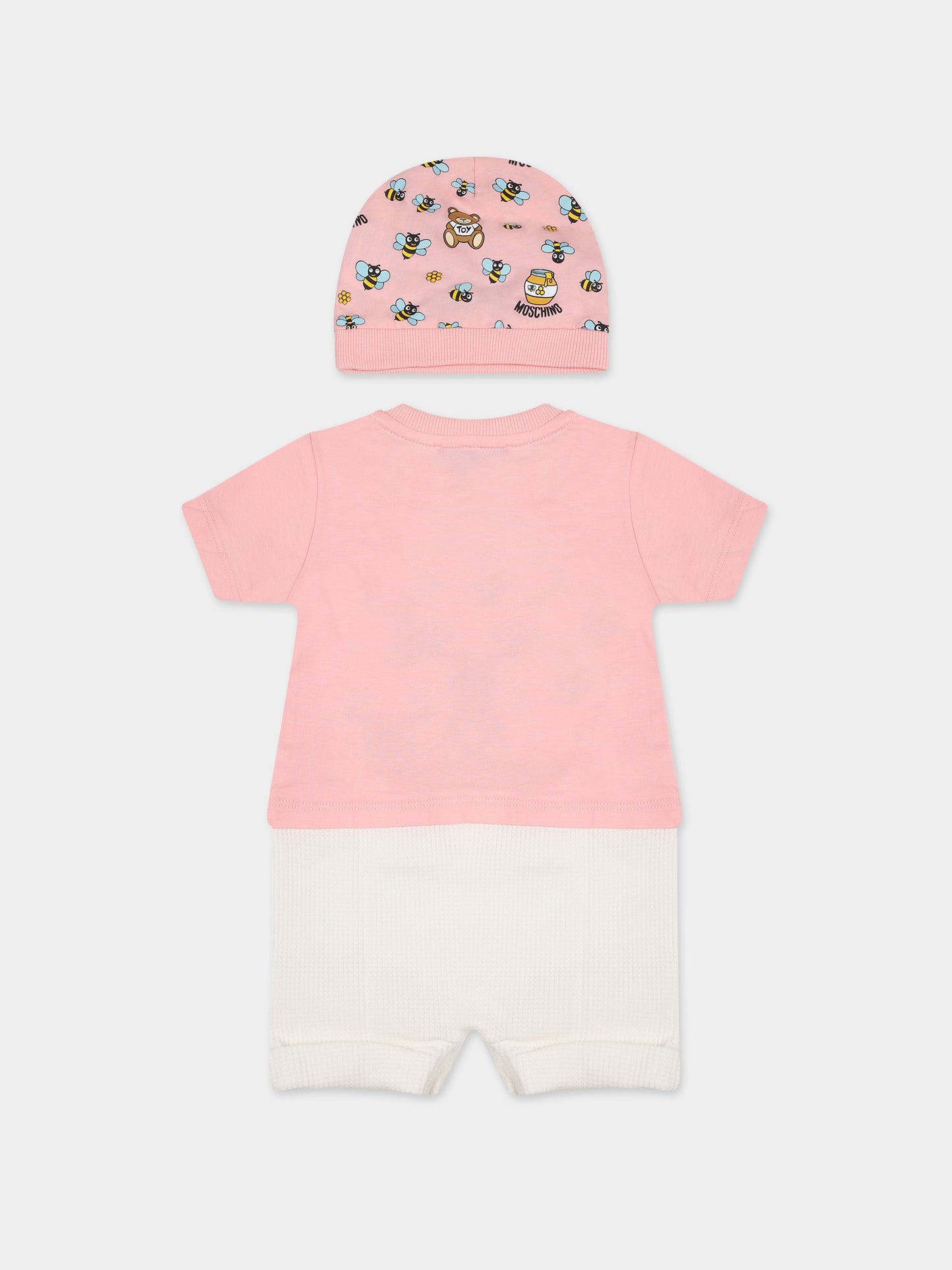 Set rosa per neonata con Teddy Bear e logo,Moschino Kids,MUY04Z LAA03 50209