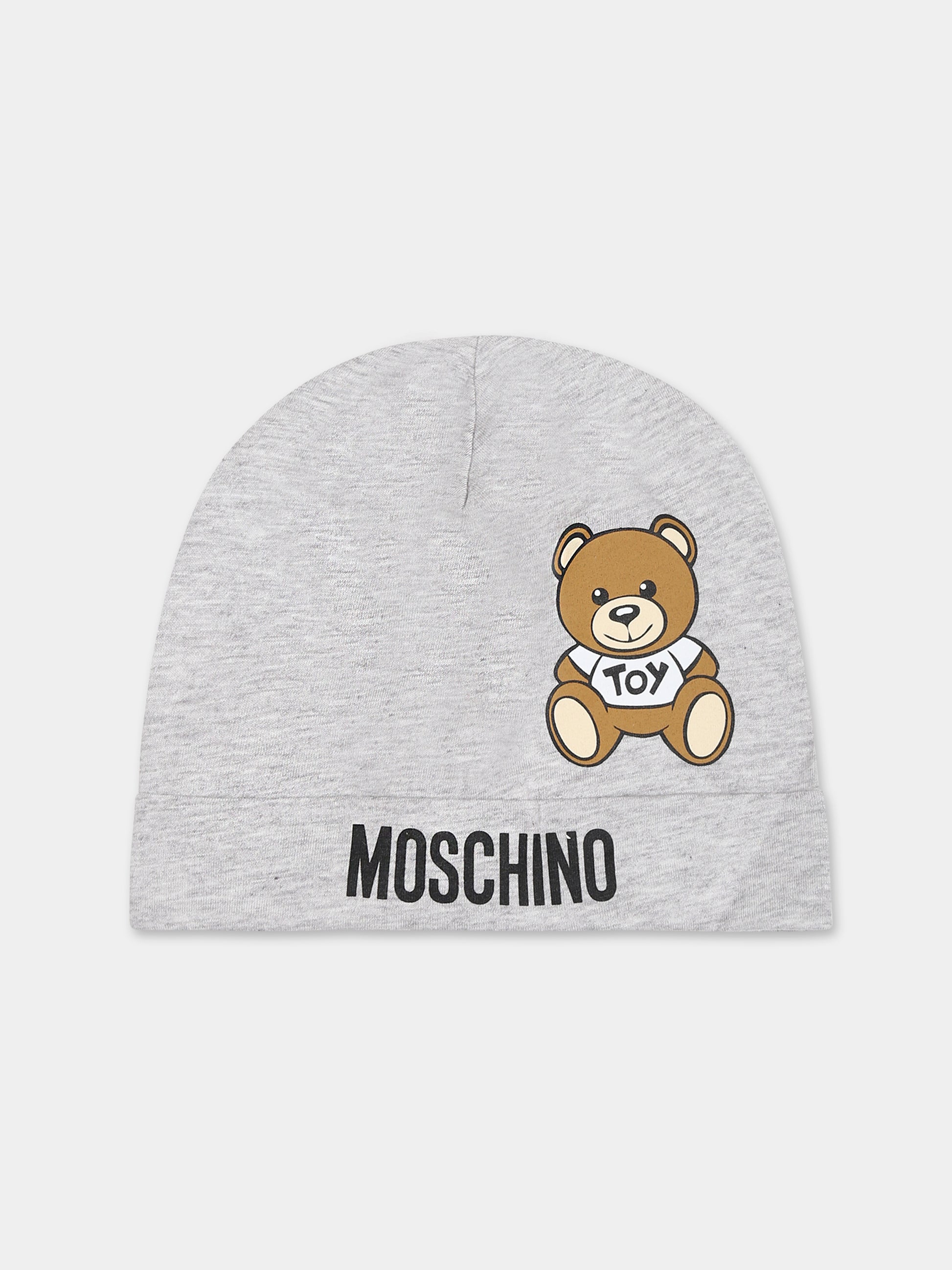 Cappello grigio per neonati con Teddy bear e logo,Moschino Kids,MVX031 LAA03 60926