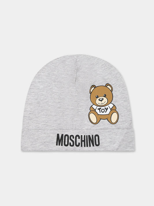 Cappello grigio per neonati con Teddy bear e logo,Moschino Kids,MVX031 LAA03 60926