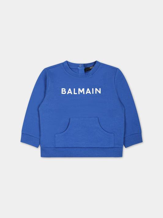 Felpa azzurra per neonato con logo,Balmain Kids,BS4510 Z0001 615