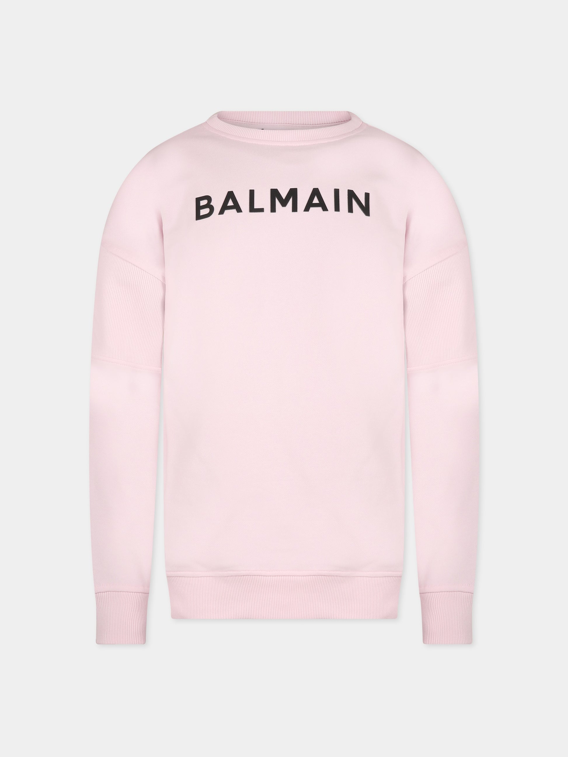 Felpa rosa per bambina con logo,Balmain Kids,BS4Q20 Z0081 540NE