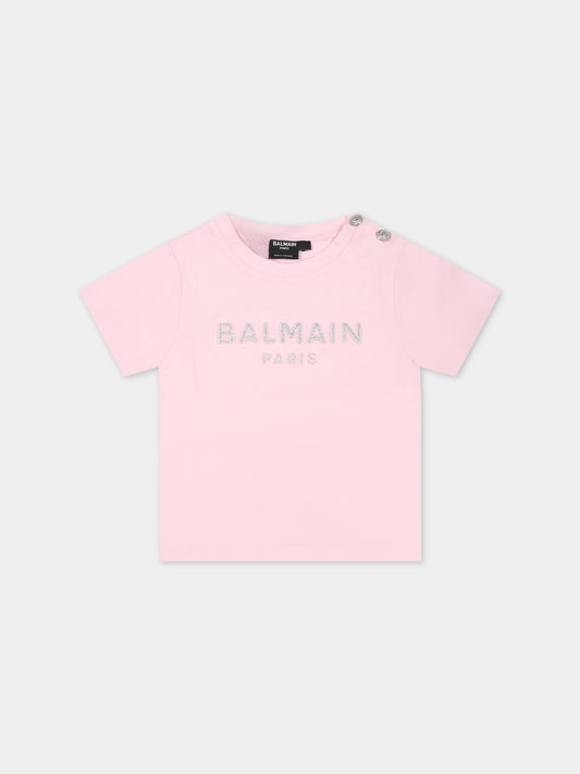 T-shirt rosa per neonata con logo,Balmain Kids,BS8001 Z0057 540AG