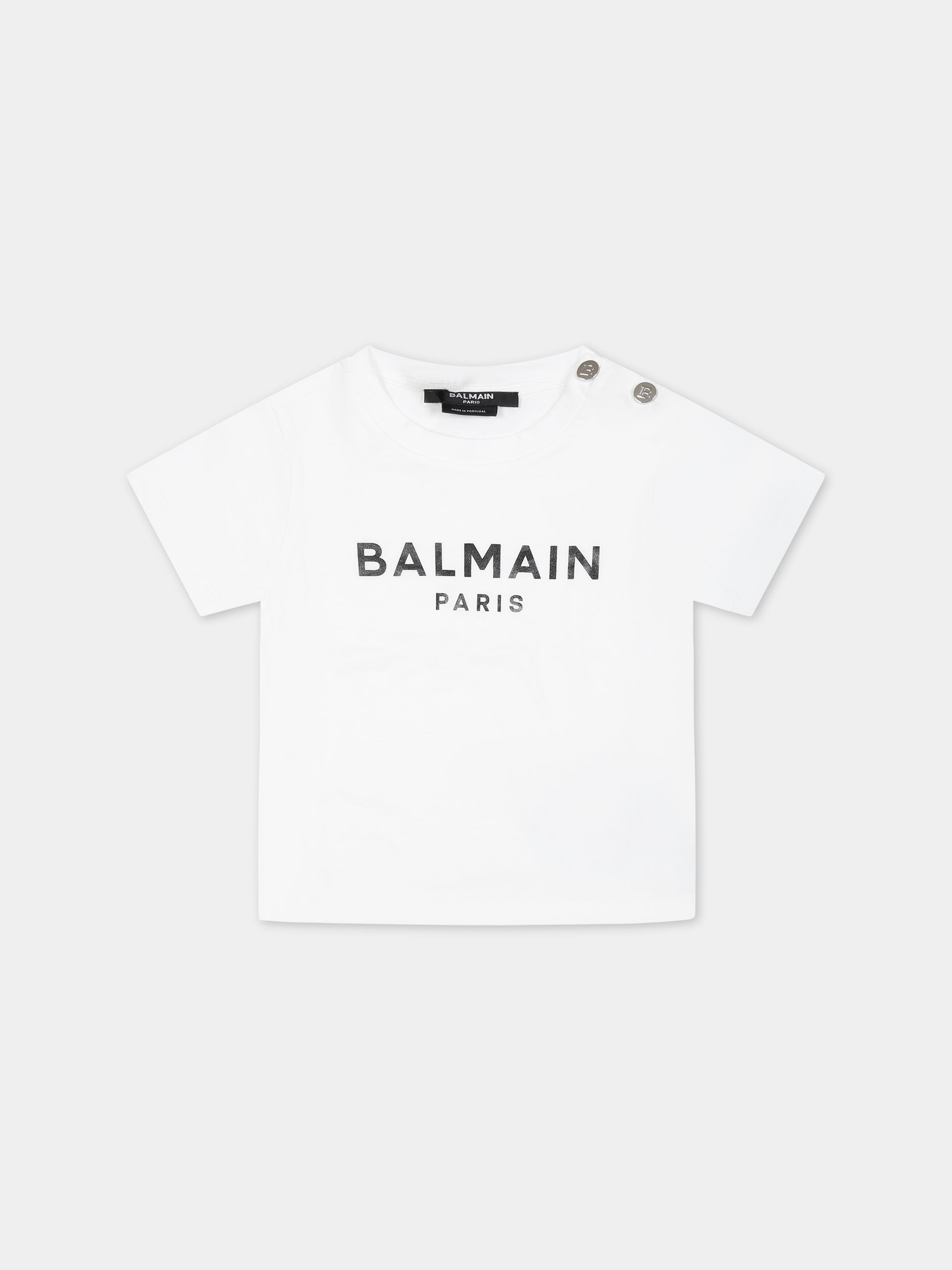 T-shirt nera per neonati con logo,Balmain Kids,BS8501 Z0057 100AG