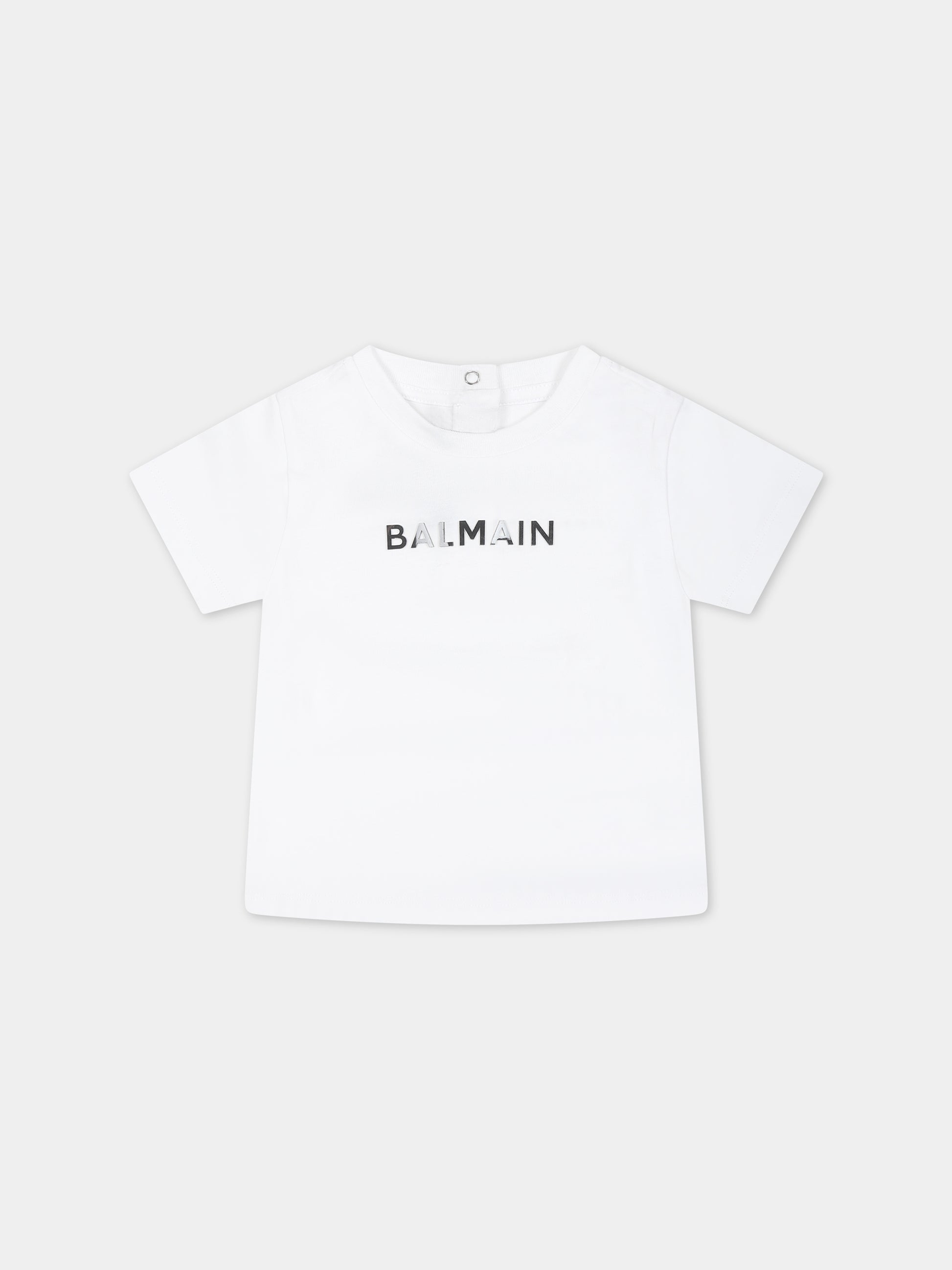 T-shirt bianca per neonati con logo,Balmain Kids,BS8571 Z0082 100NE