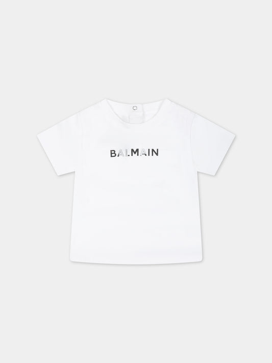 T-shirt bianca per neonati con logo,Balmain Kids,BS8571 Z0082 100NE