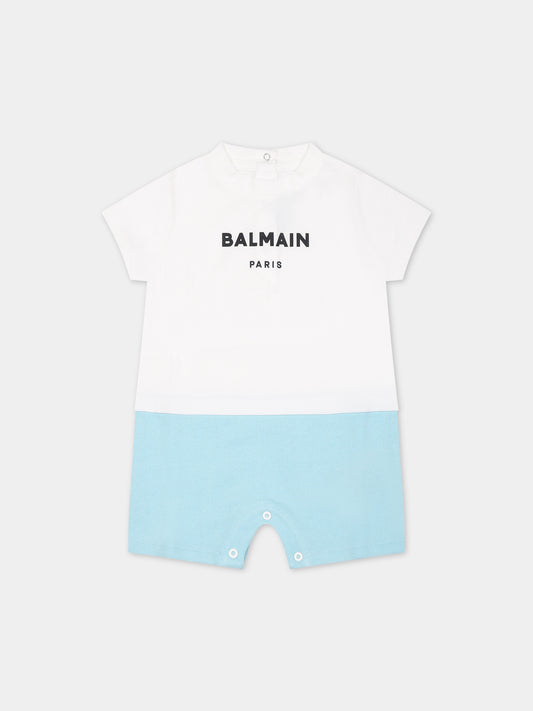 Pagliaccetto celeste per neonati con logo,Balmain Kids,BSA521 Z0001 100CE
