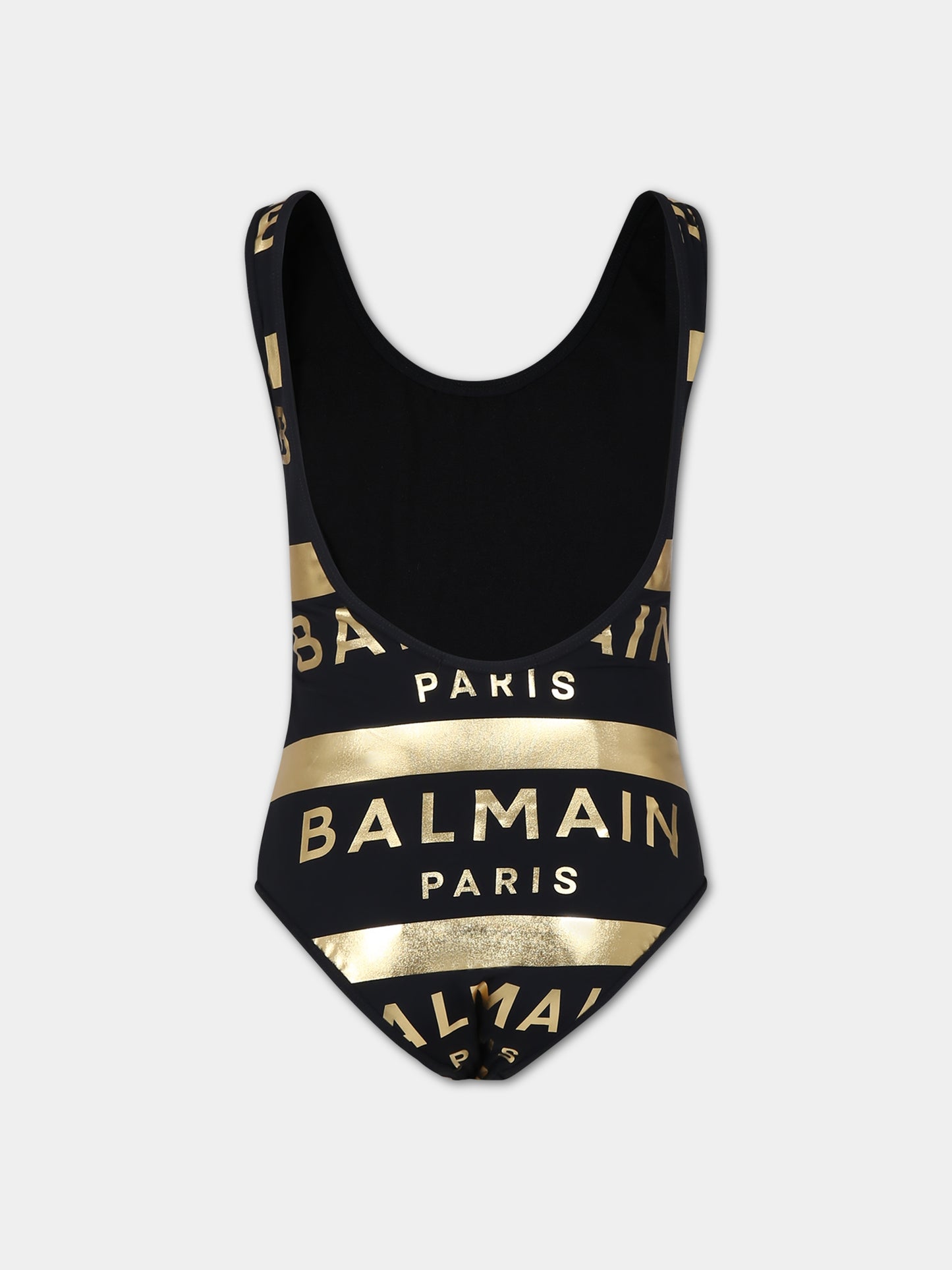 Costume nero per bambina con logo,Balmain Kids,BSCA19 Z1172 930OR