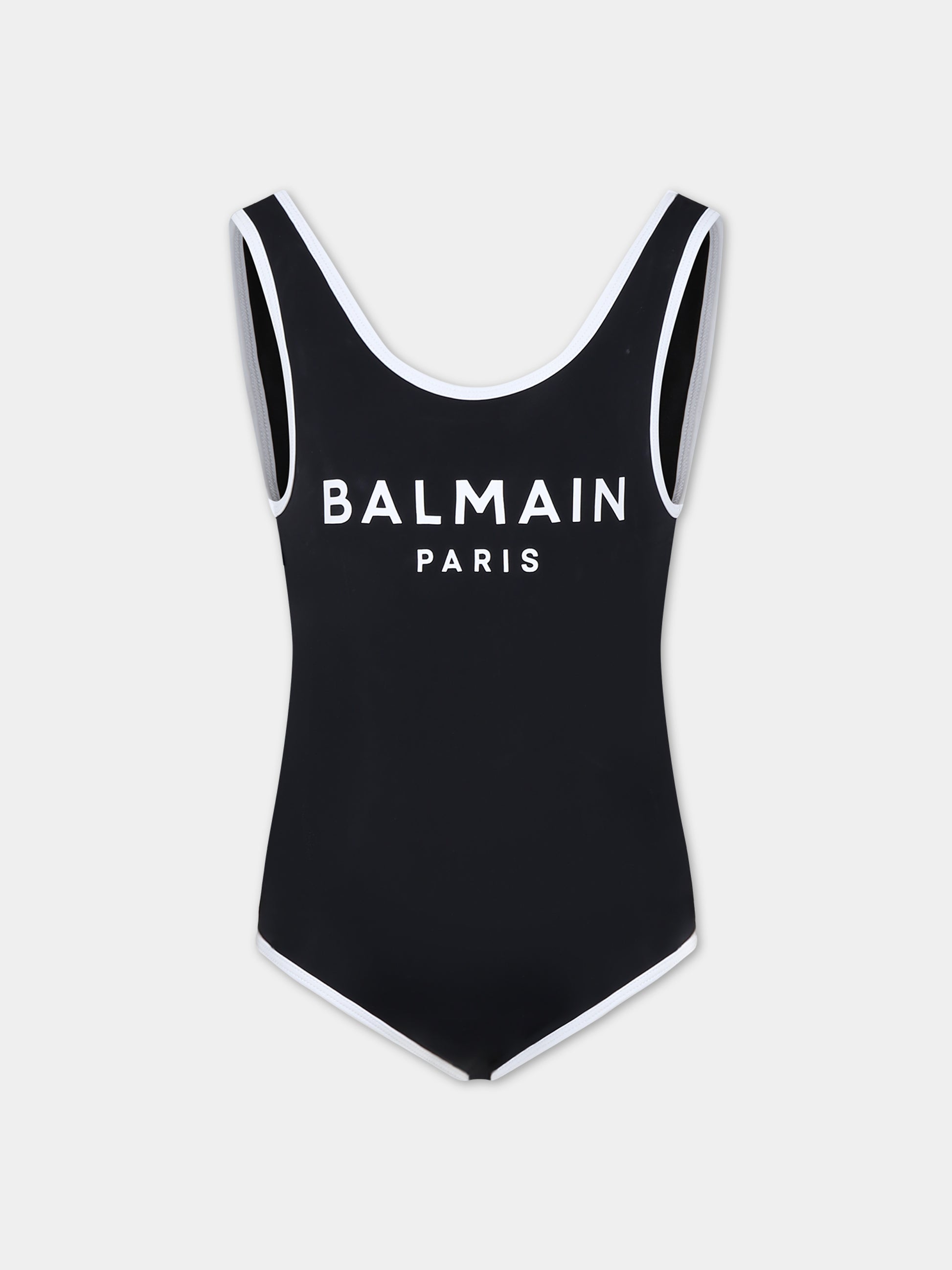 Costume nero per bambina con logo,Balmain Kids,BSCA89 Z1172 930BC