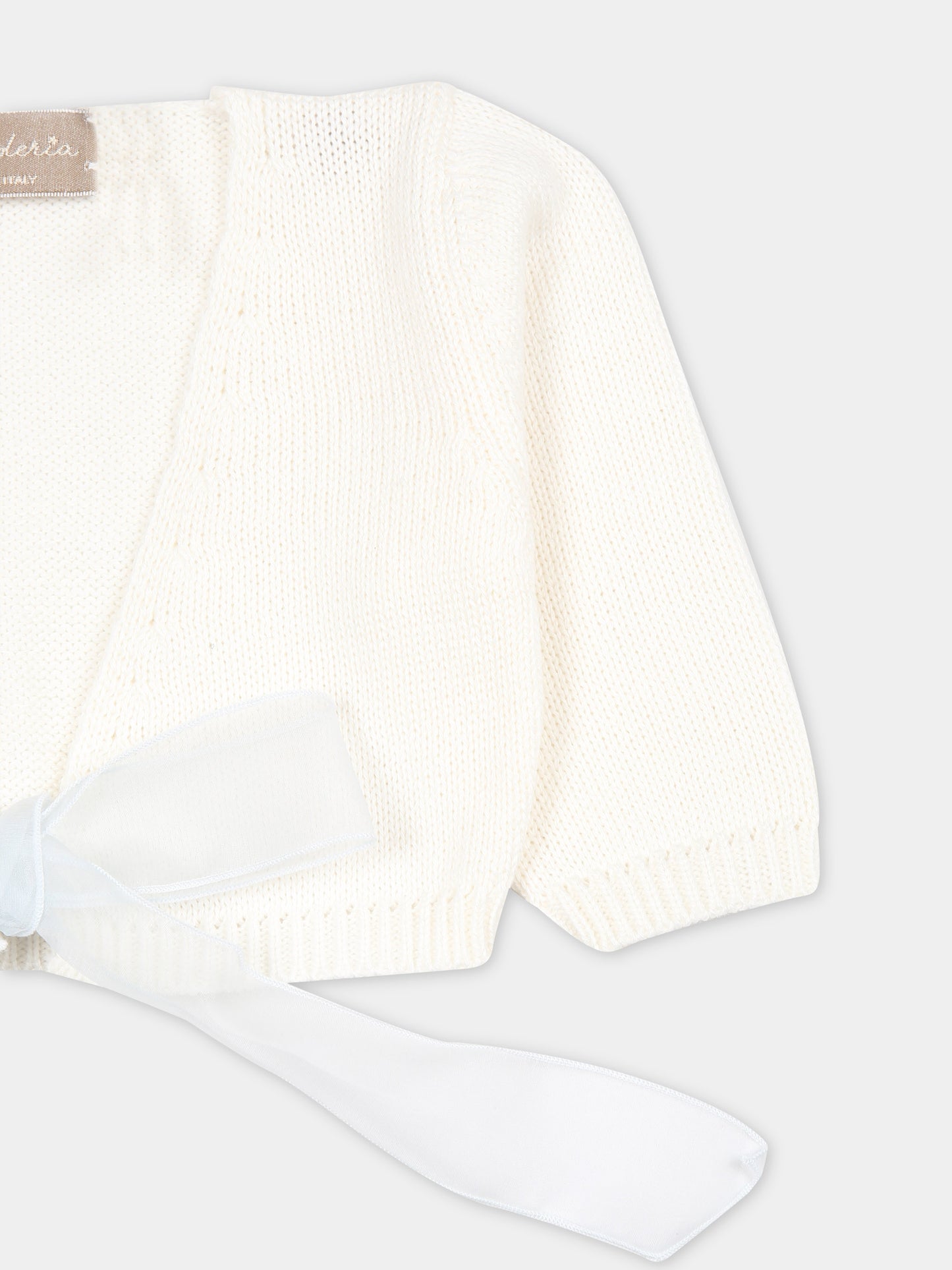 Cardigan bianco per neonata con fiocco celeste,La Stupenderia,SCSC52102 CELESTE