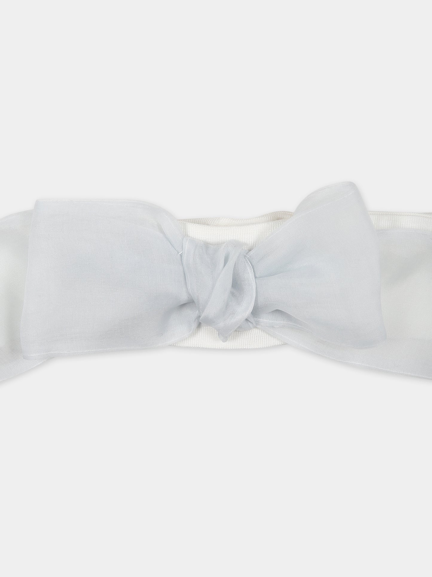 Fascia bianca per neonata con fiocco celeste,La Stupenderia,ABFA56O34