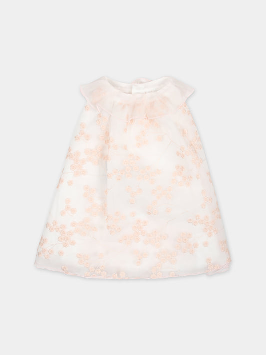 Vestito rosa per neonata con fiori ricamati,La Stupenderia,CBAB56X63