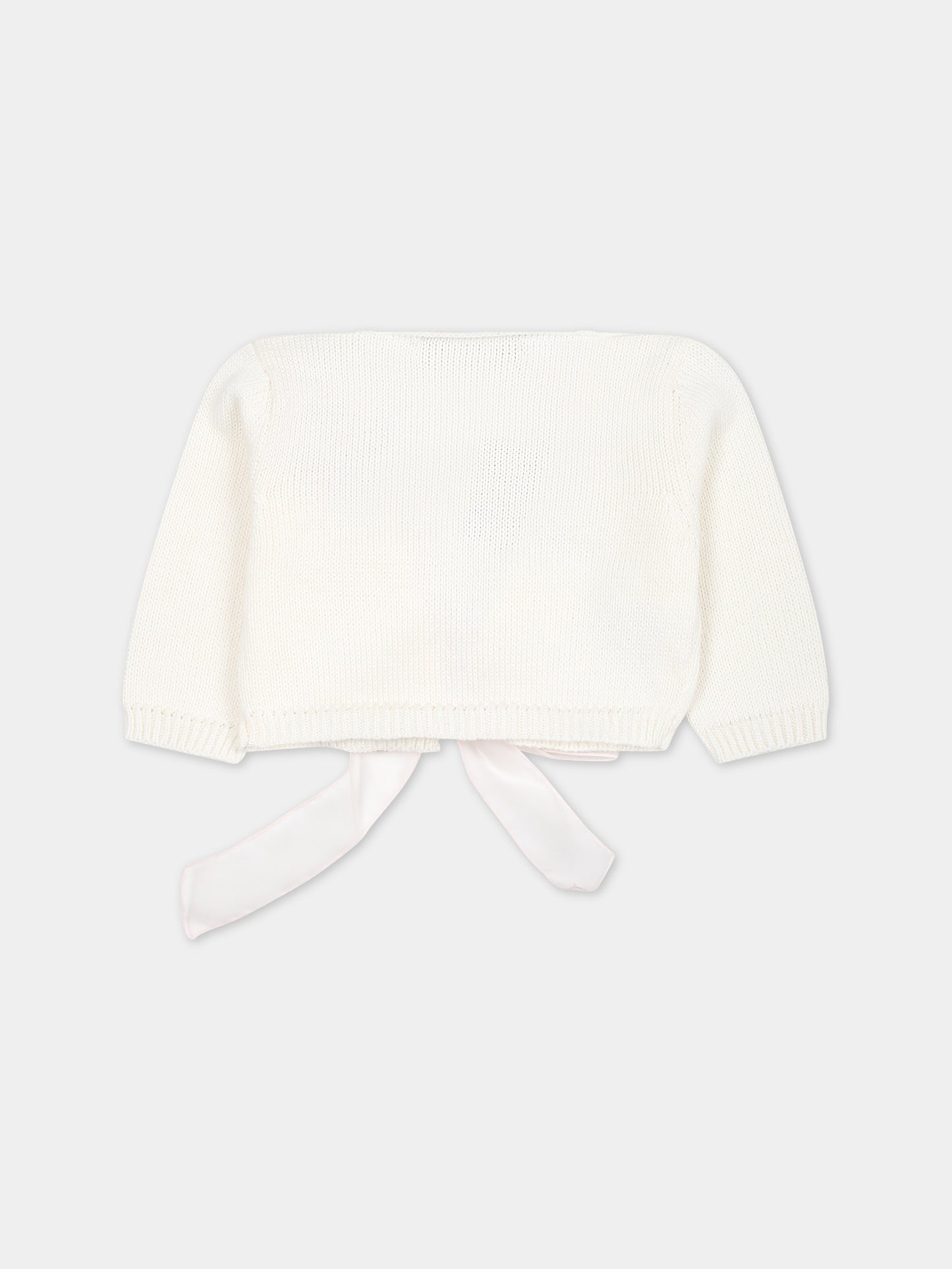 Cardigan bianco per neonata con fiocco rosa,La Stupenderia,SCSC52102 ROSA