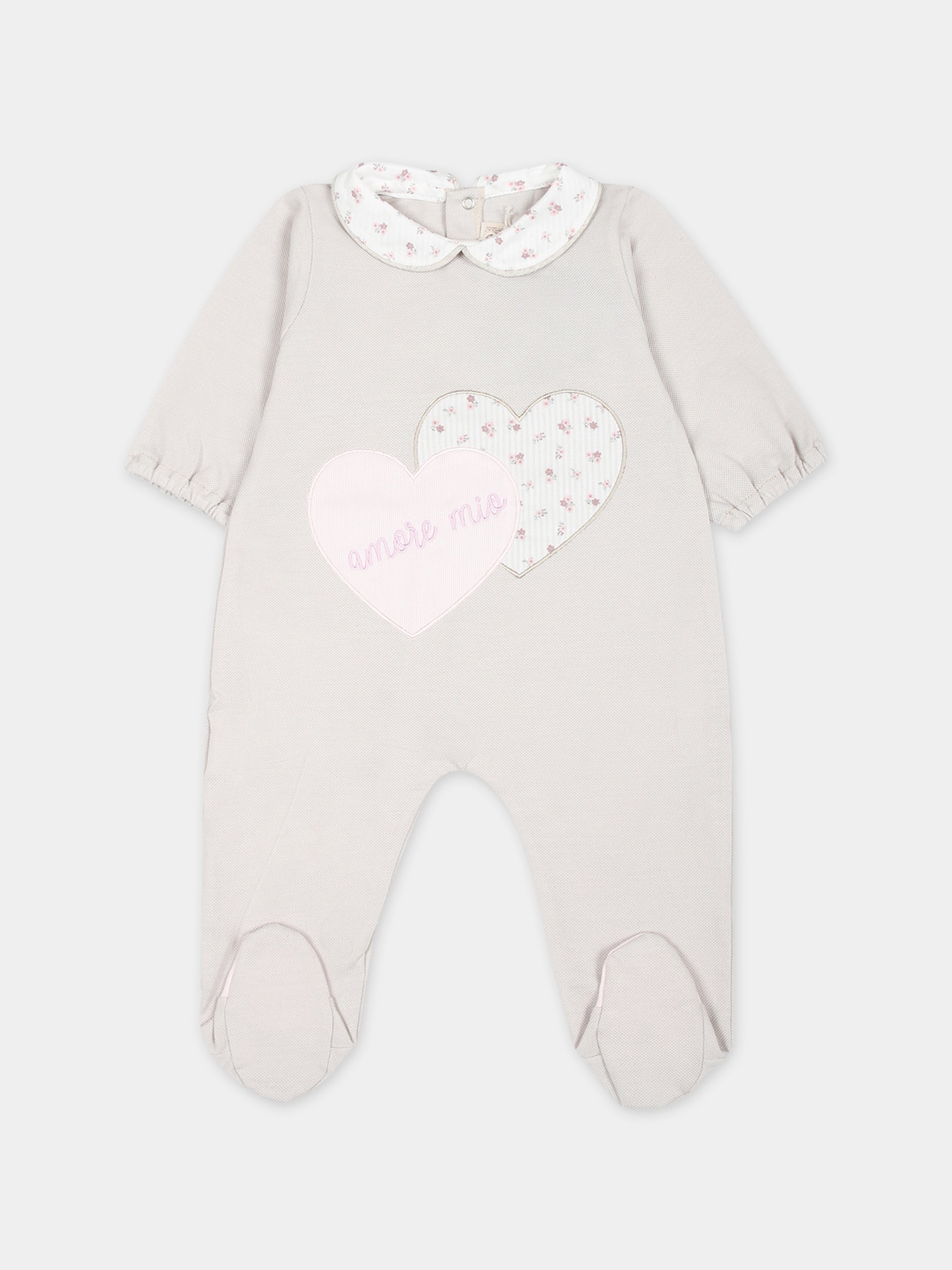 Tutina beige per neonata con cuori e scritta,La Stupenderia,TBTT64N05