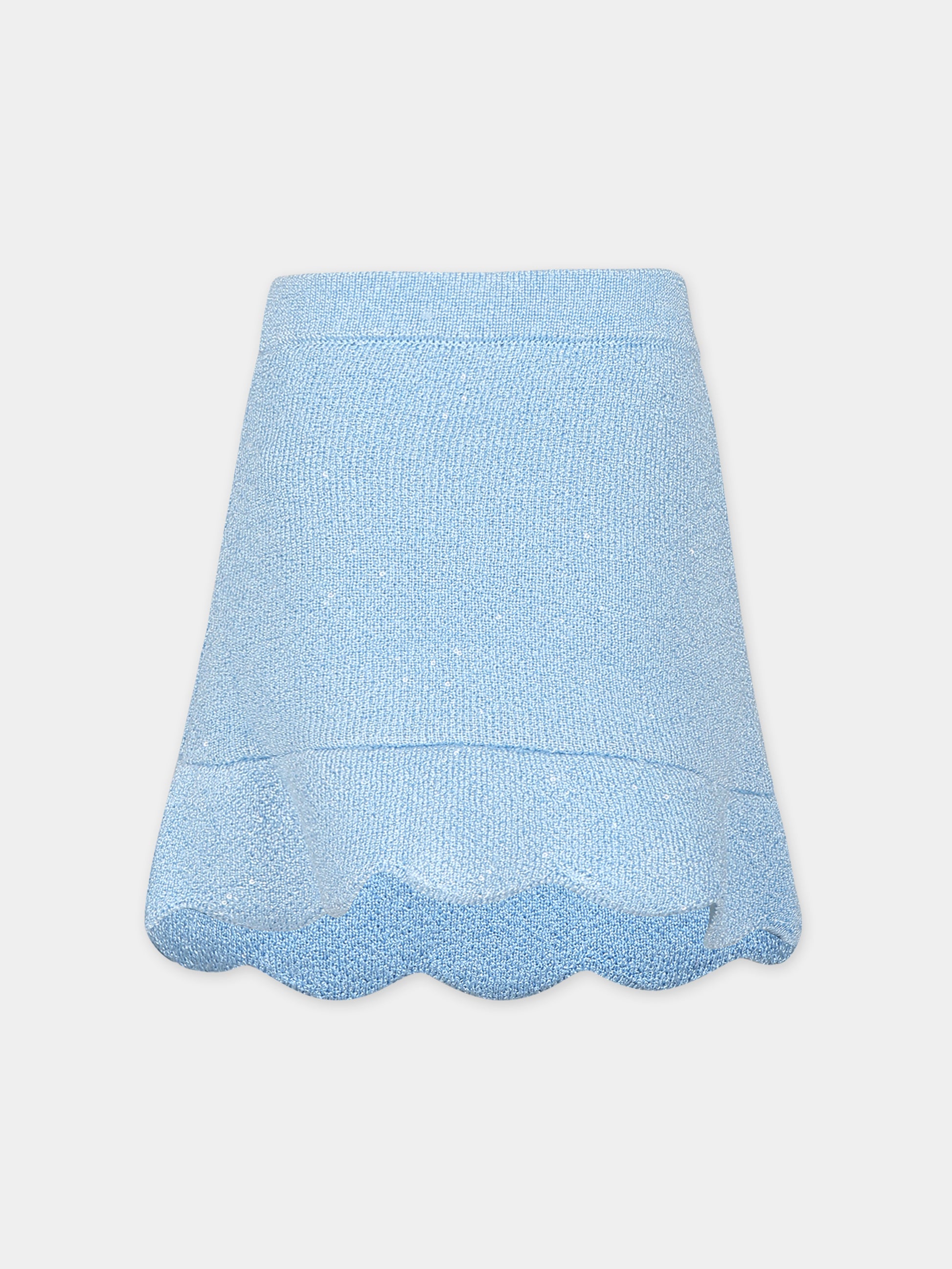 Gonna elegante in maglia celeste per bambina con paiettes,Self-portrait,RS24 730SK BL