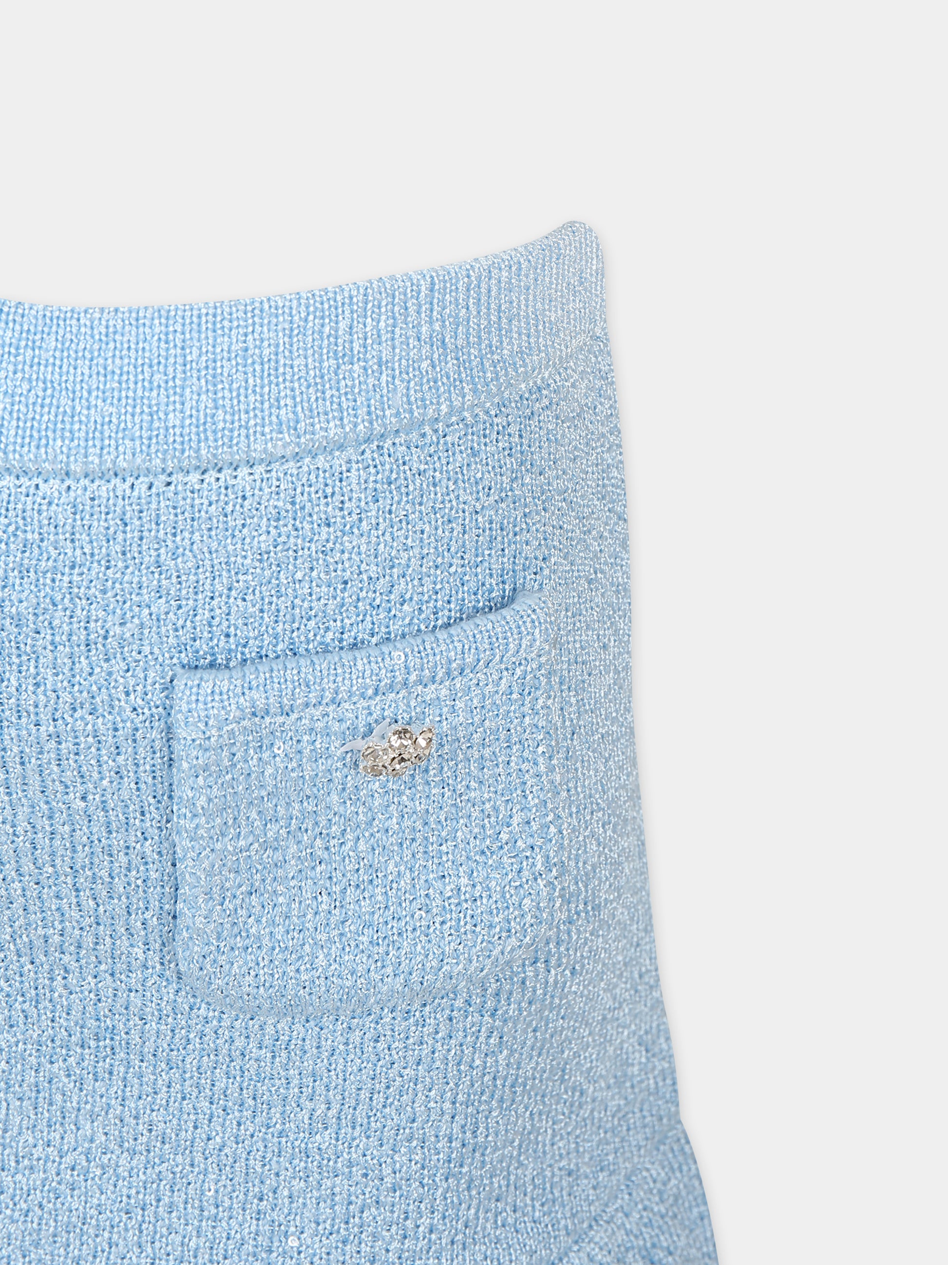 Gonna elegante in maglia celeste per bambina con paiettes,Self-portrait,RS24 730SK BL