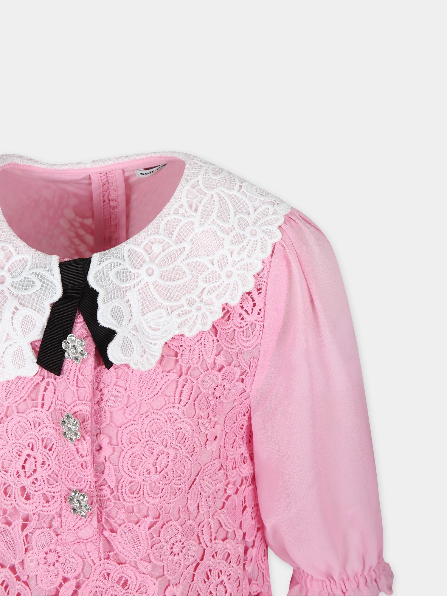 Vestito elegante rosa per bambina in pizzo macramé,Self-portrait,RS24 732S P