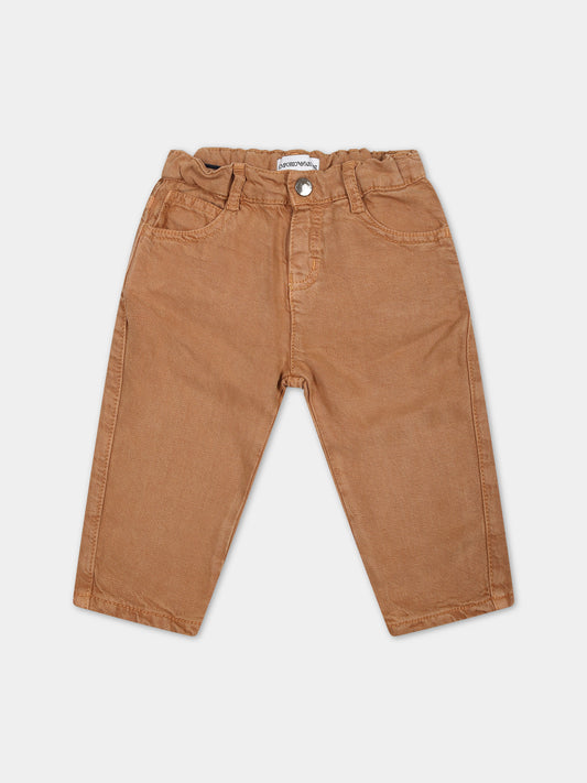Pantaloni casual marroni per neonato con logo,Armani Junior,3DHJ75 4N8IZ 0430