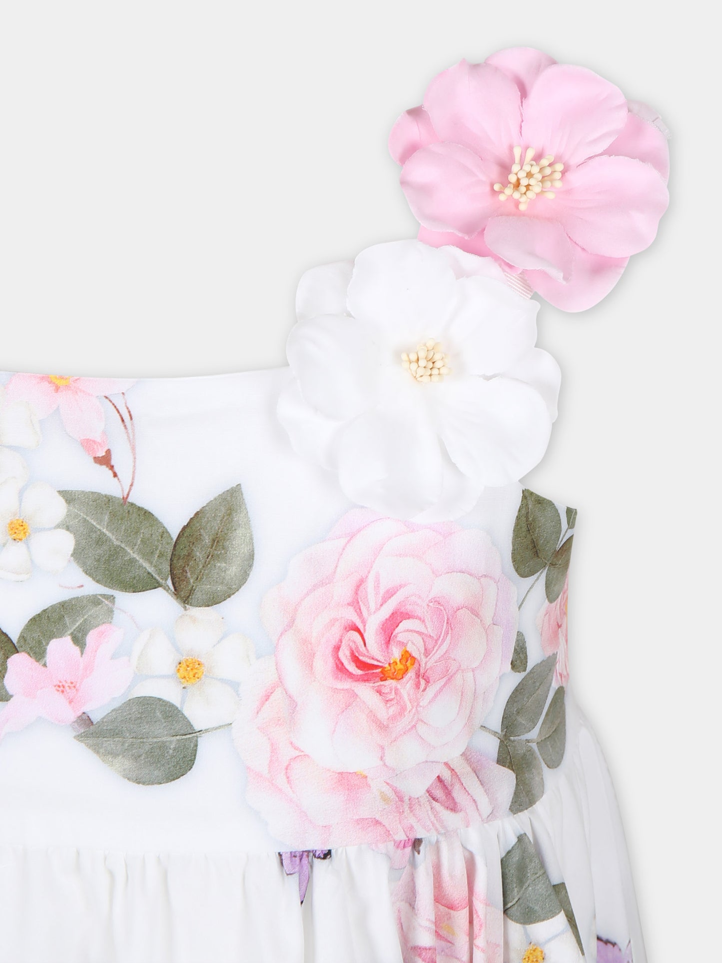 Vestito bianco per bambina con fiori,Monnalisa,11C923 3672 0099