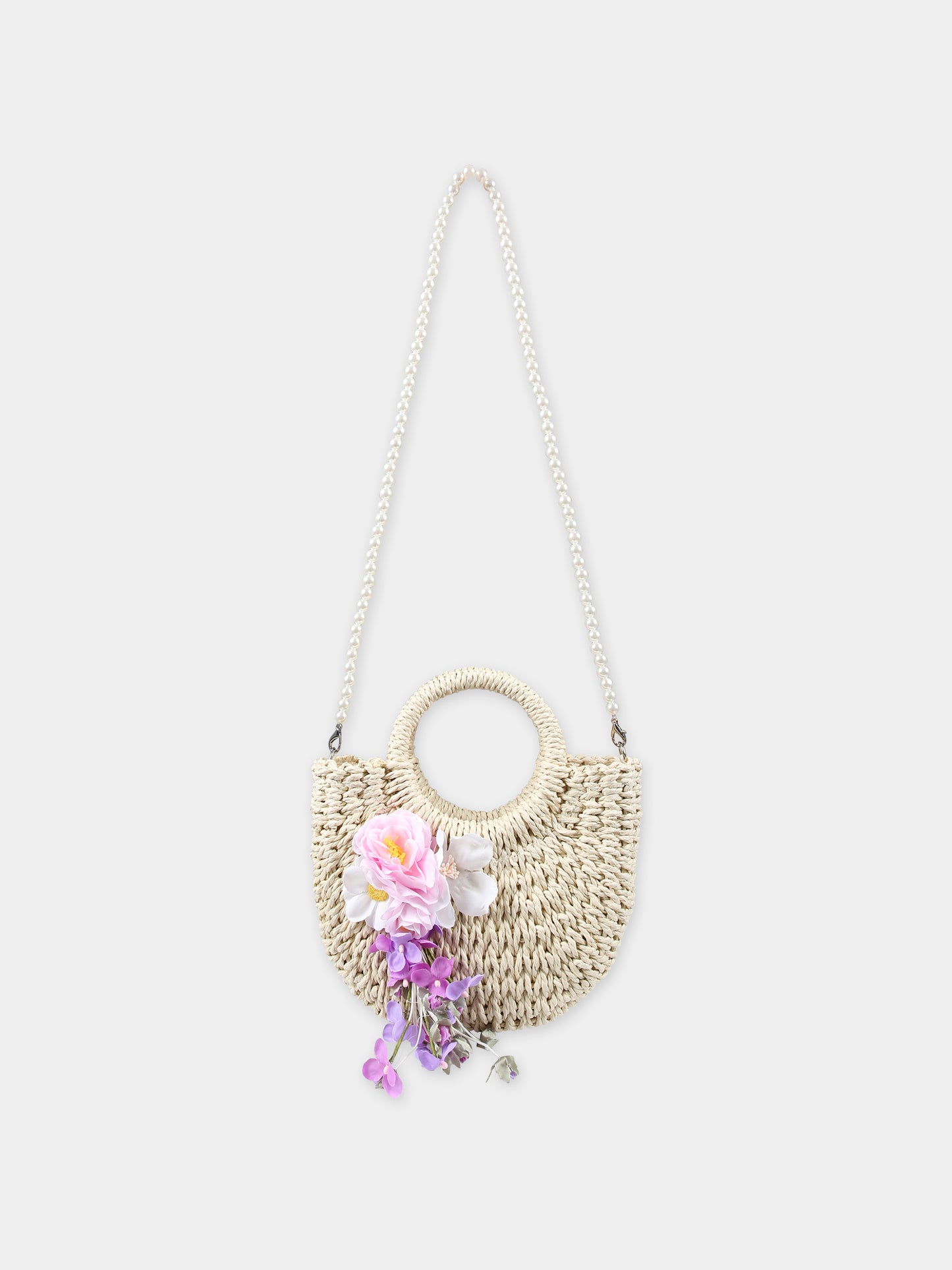 Borsa beige per bambina con bouquet,Monnalisa,19C014 3774 0099