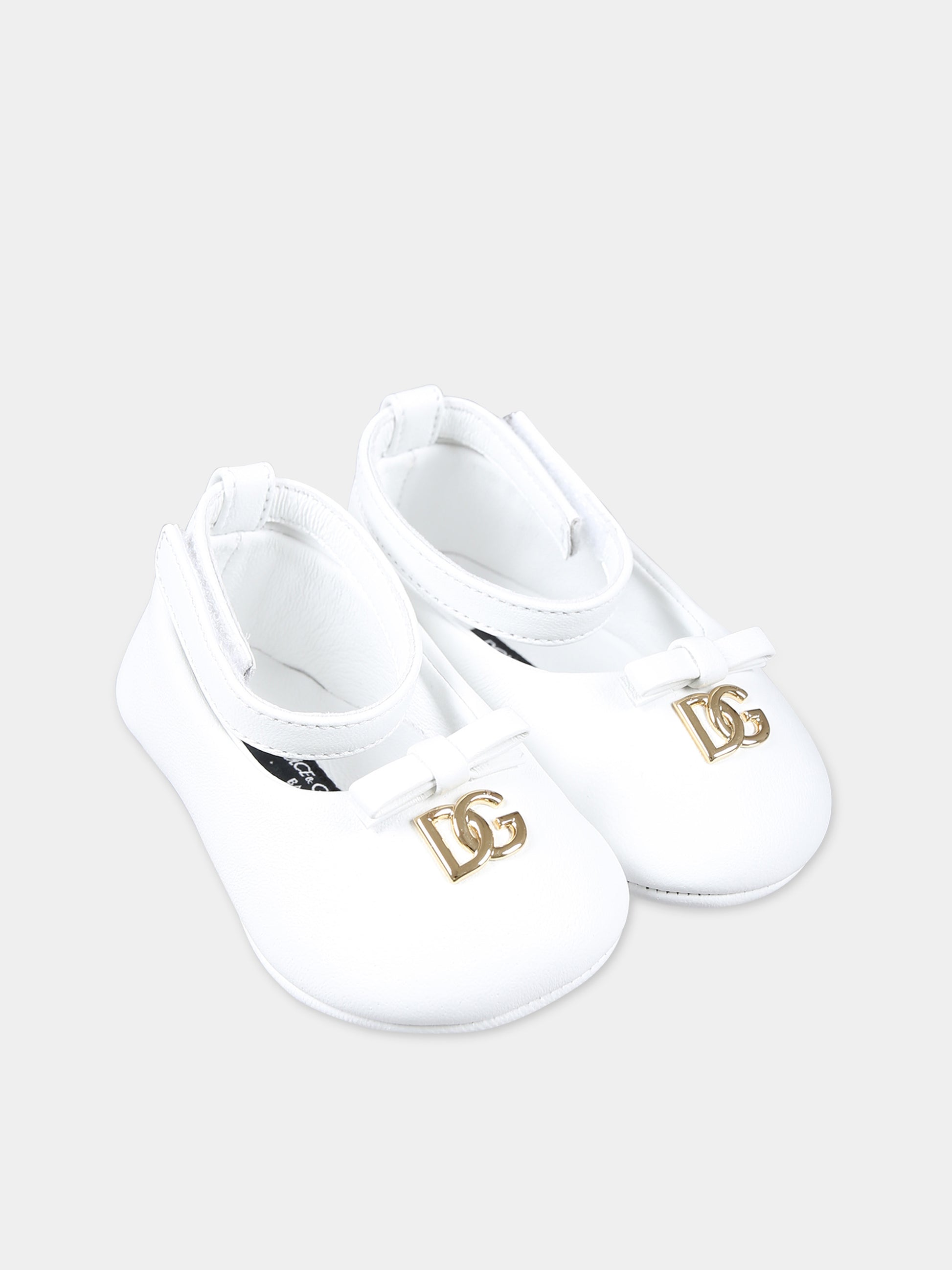 Ballerine bianche per neonata con logo,Dolce & Gabbana Kids,DK0065 AB793 80001