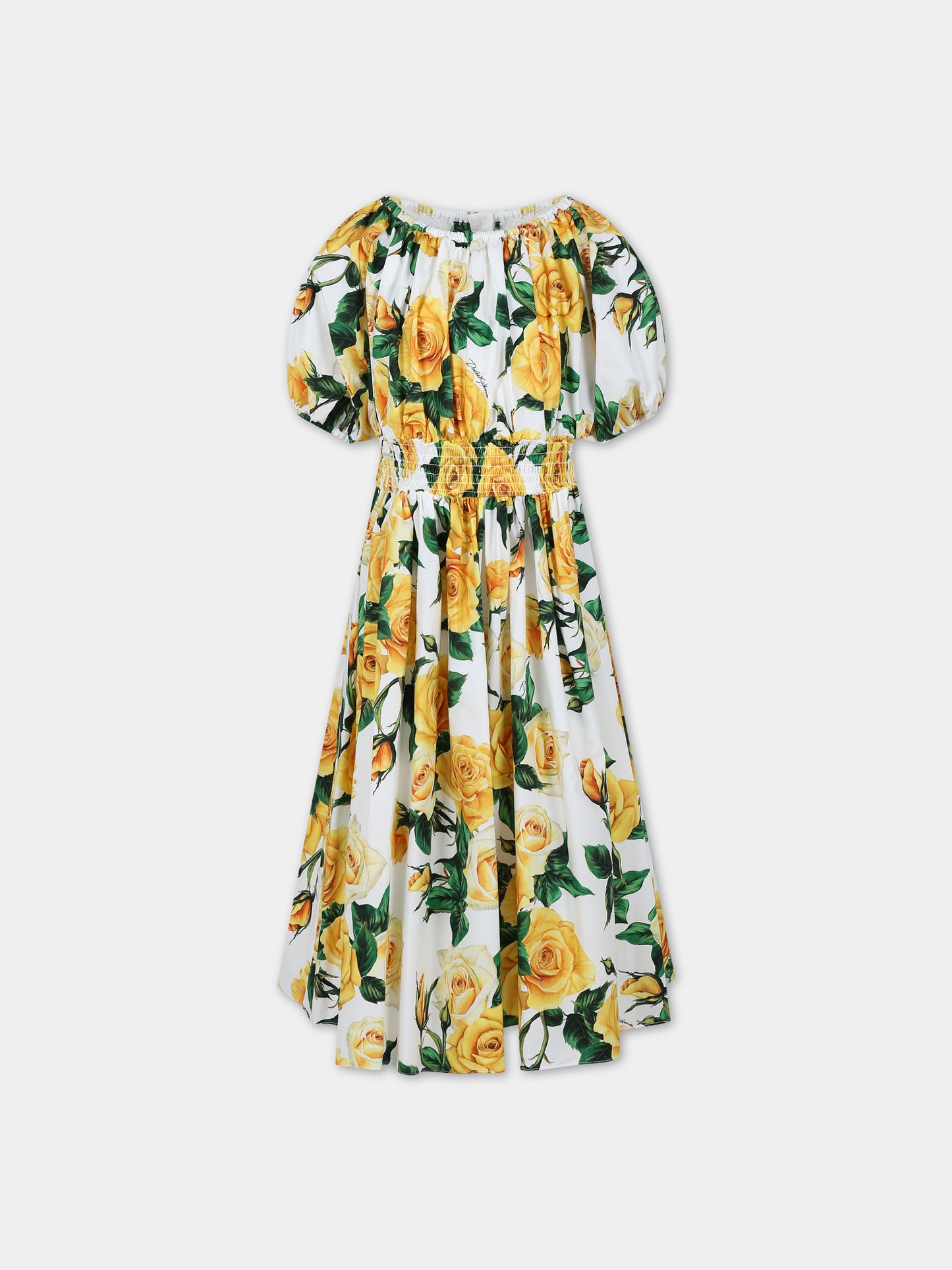 Vestito elegante bianco per bambina a fantasia flowering,Dolce & Gabbana Kids,L53DU1 HS5QR HA3VO