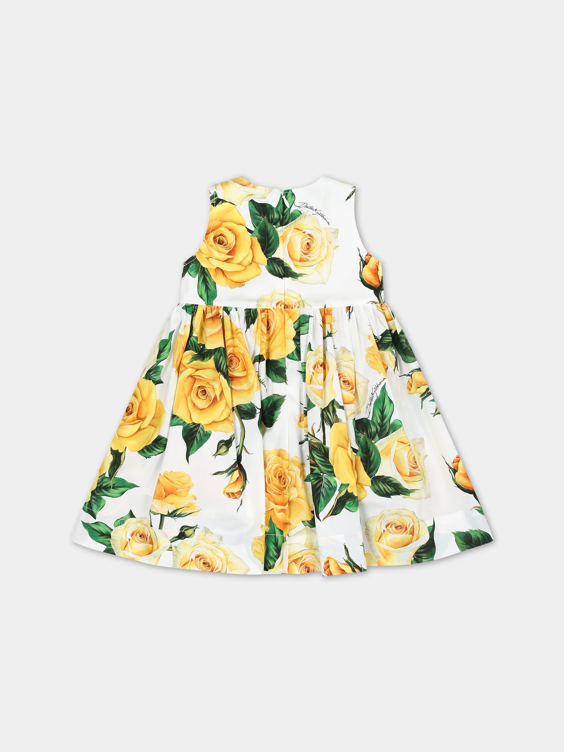 Vestito elegante bianco per neonata a fantasia flowering,Dolce & Gabbana Kids,L23DI0 HS5QR HA3VO