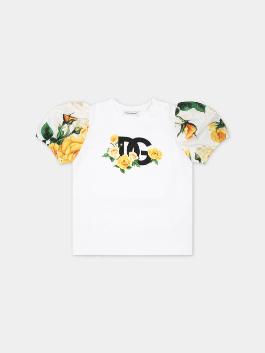 T-shirt bianca per neonata a fantasia flowering,Dolce & Gabbana Kids,L2JTKK G7K6J HA3VO