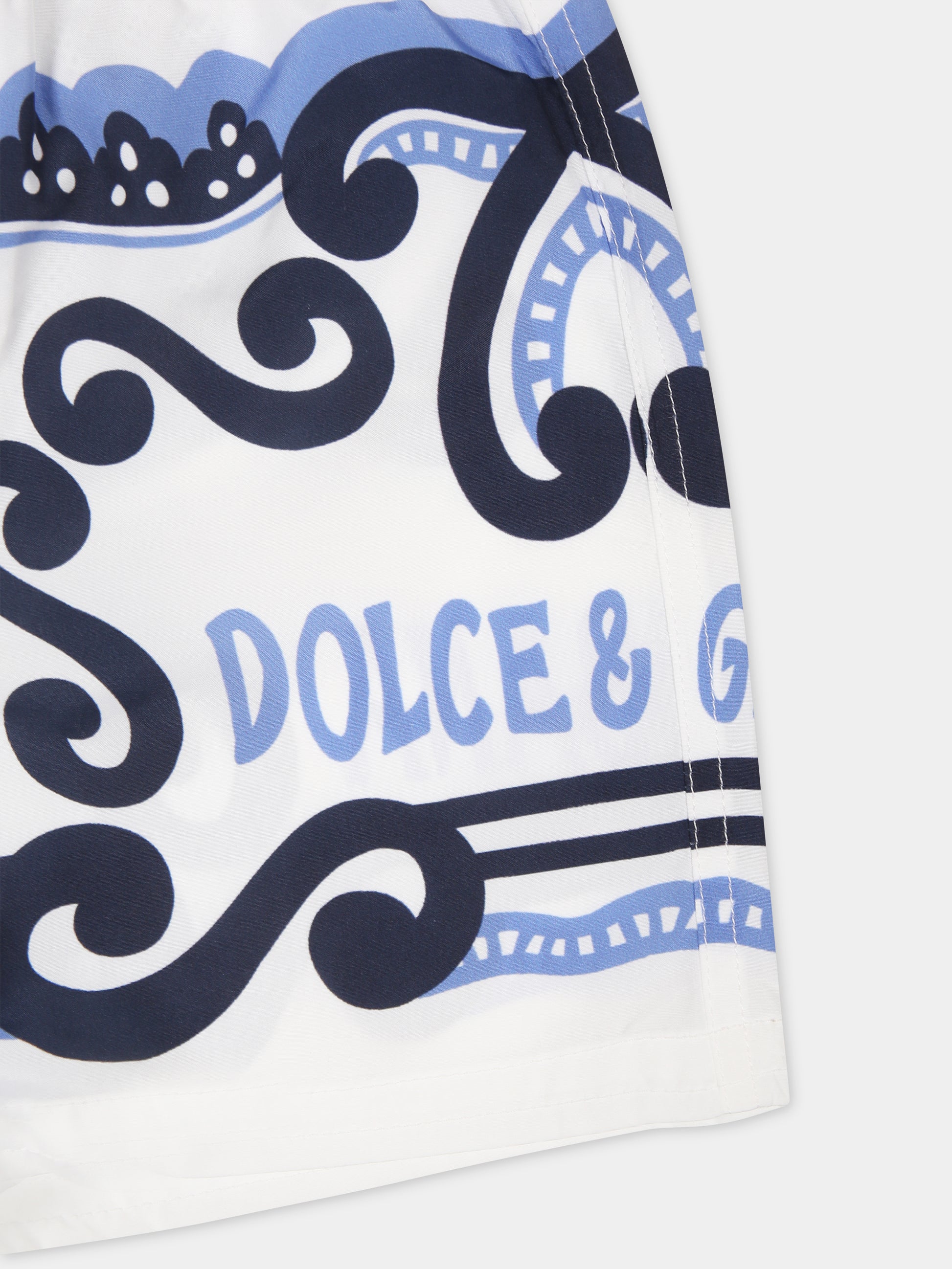 Boxer mare bianco per neonato con stampa bandana e logo,Dolce & Gabbana Kids,L1J845 G7L0N HC4XR