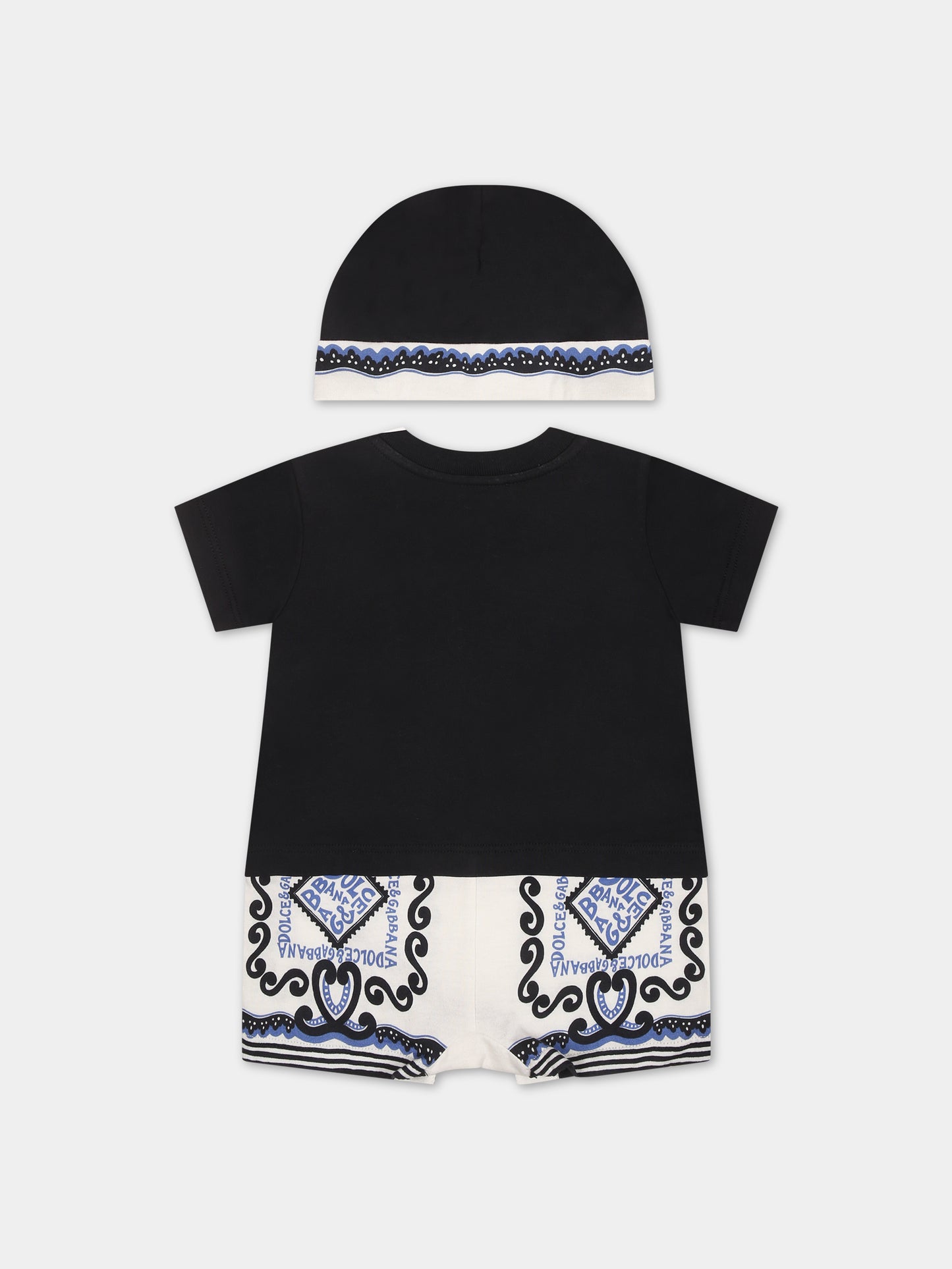 Set blu per neonato con stampa bandana e logo,Dolce & Gabbana Kids,L1JO6T G7M5U S9000
