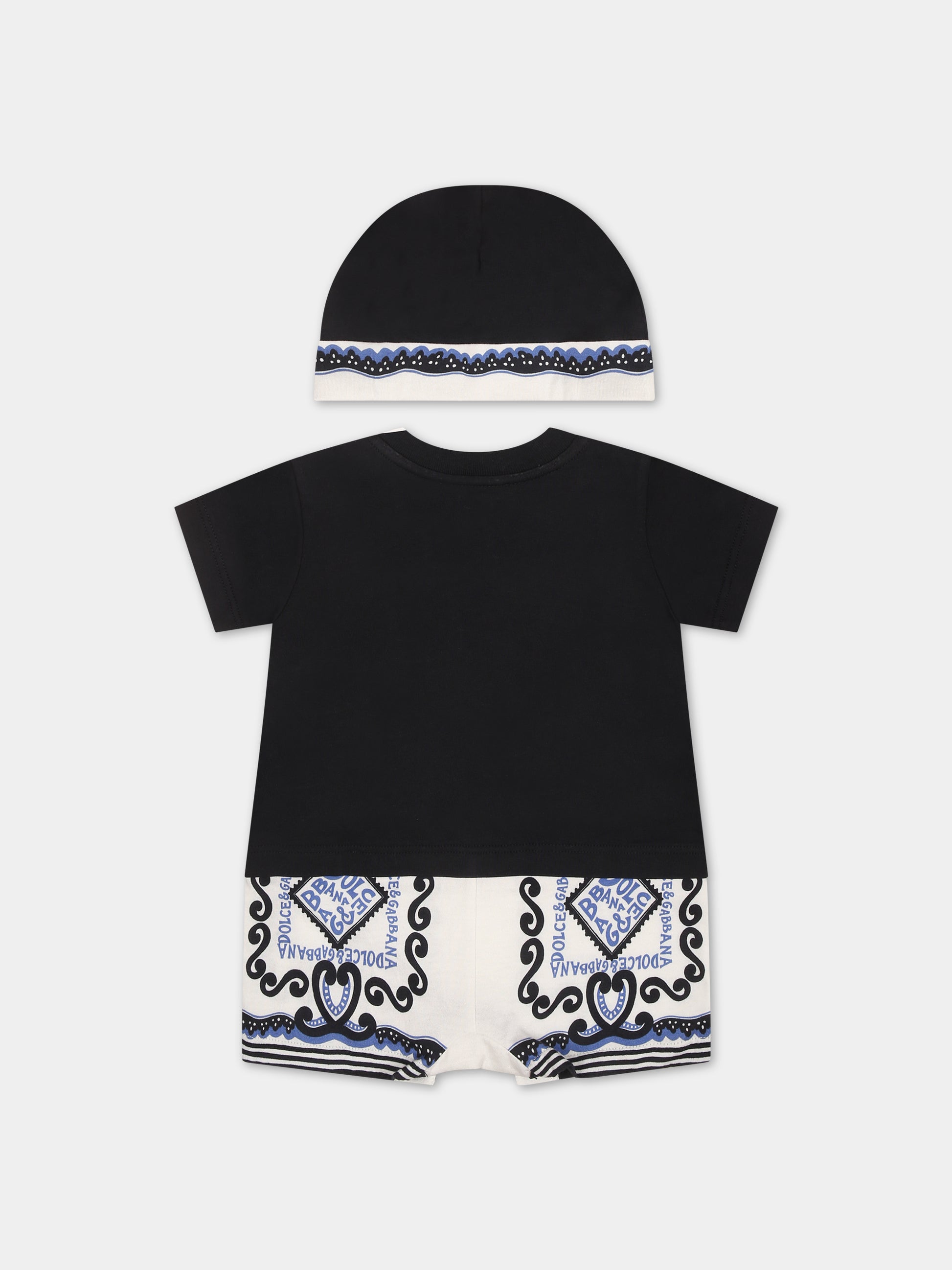 Set blu per neonato con stampa bandana e logo,Dolce & Gabbana Kids,L1JO6T G7M5U S9000