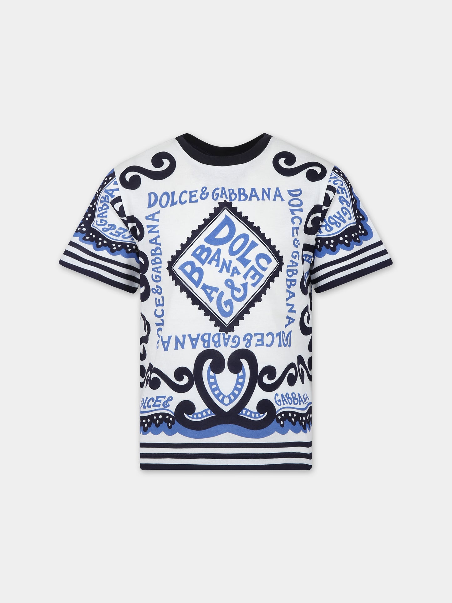 T-shirt bianca per bambino con stampa bandana e logo,Dolce & Gabbana Kids,L4JTBL G7L0B HC4XR