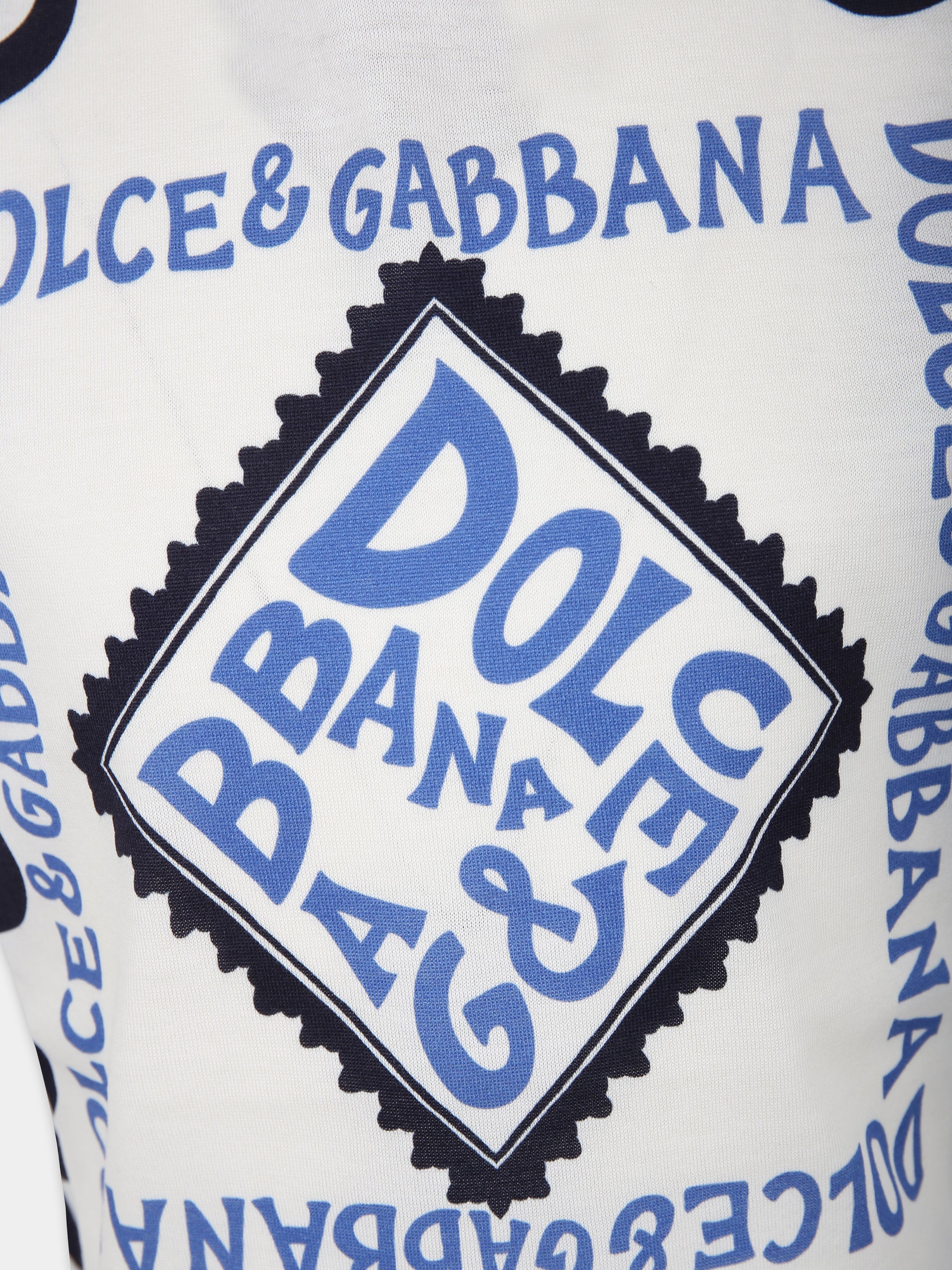 T-shirt bianca per bambino con stampa bandana e logo,Dolce & Gabbana Kids,L4JTBL G7L0B HC4XR