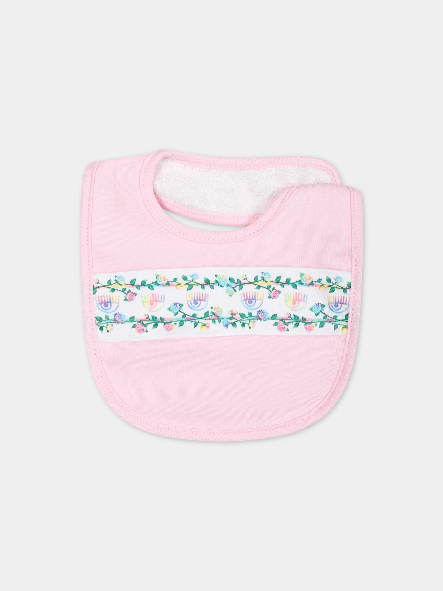Bavaglino rosa per neonata con eyes flirting e rose multicolor,Chiara Ferragni Collection,55C000 3000 090F