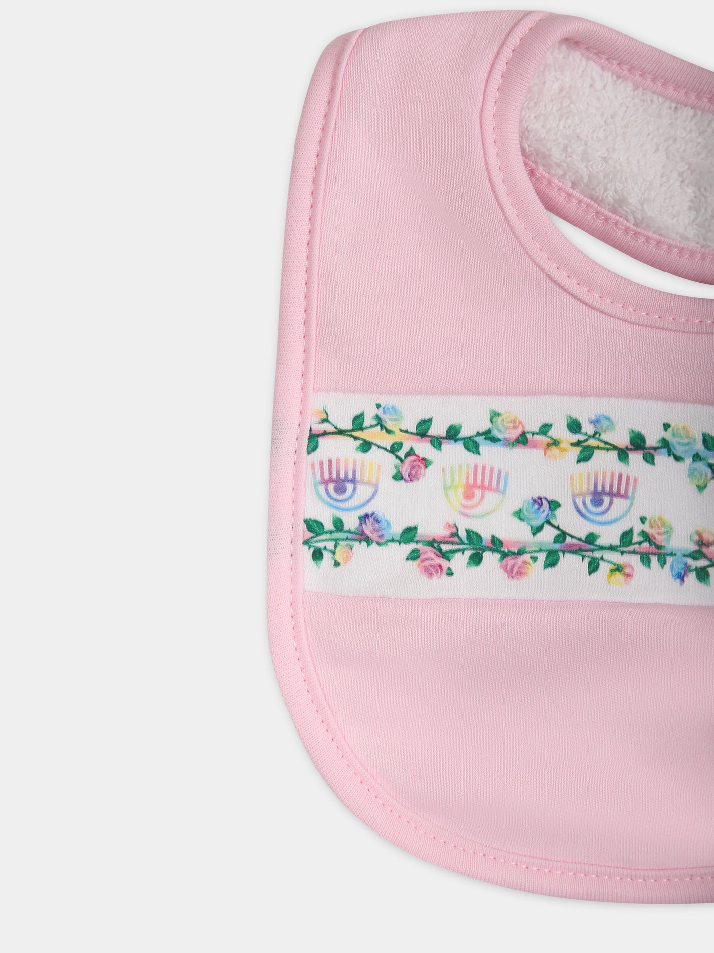 Bavaglino rosa per neonata con eyes flirting e rose multicolor,Chiara Ferragni Collection,55C000 3000 090F