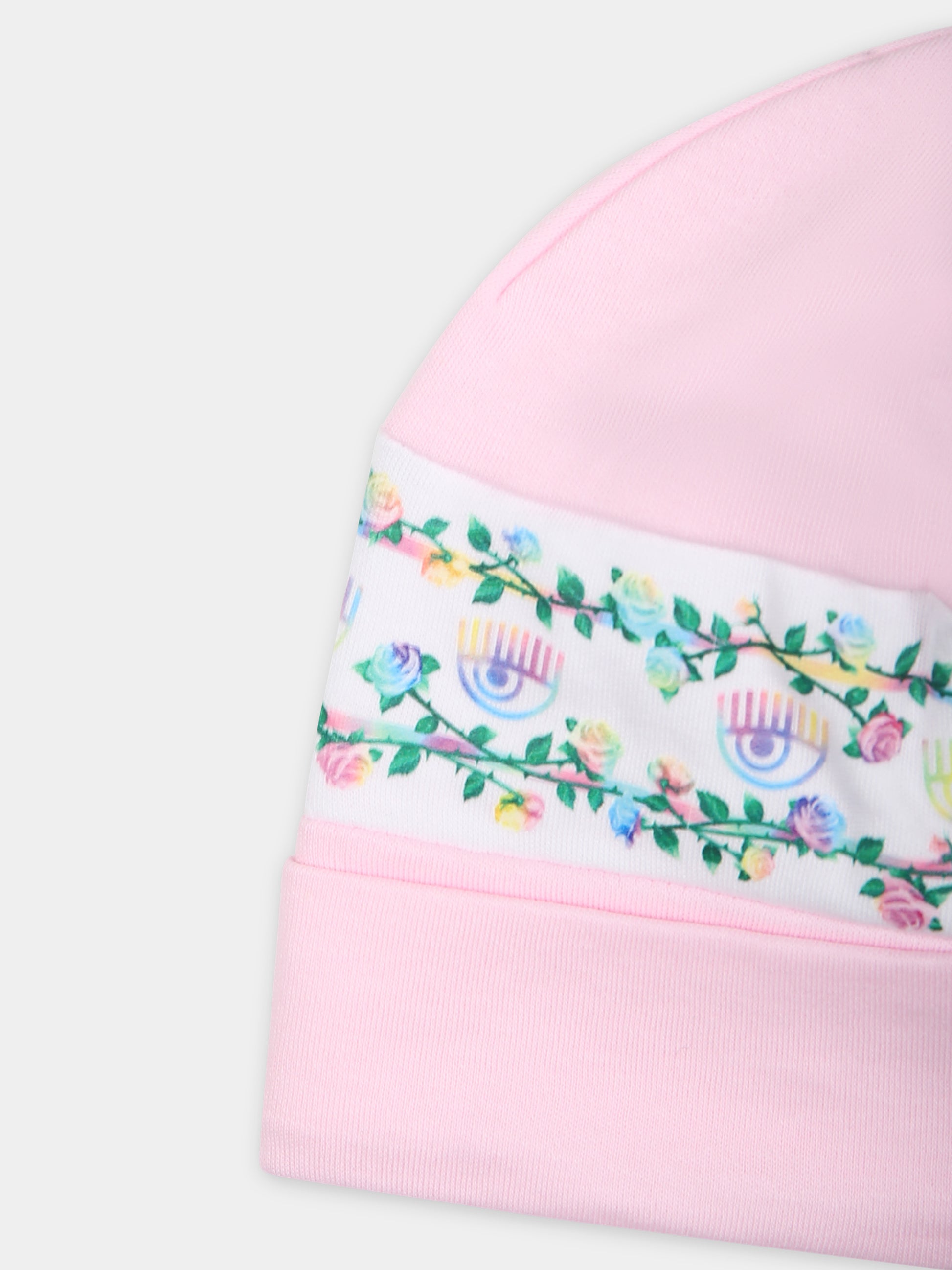 Cappello rosa per neonata con eyes flirting e rose multicolor,Chiara Ferragni Collection,55C001 3000 090F