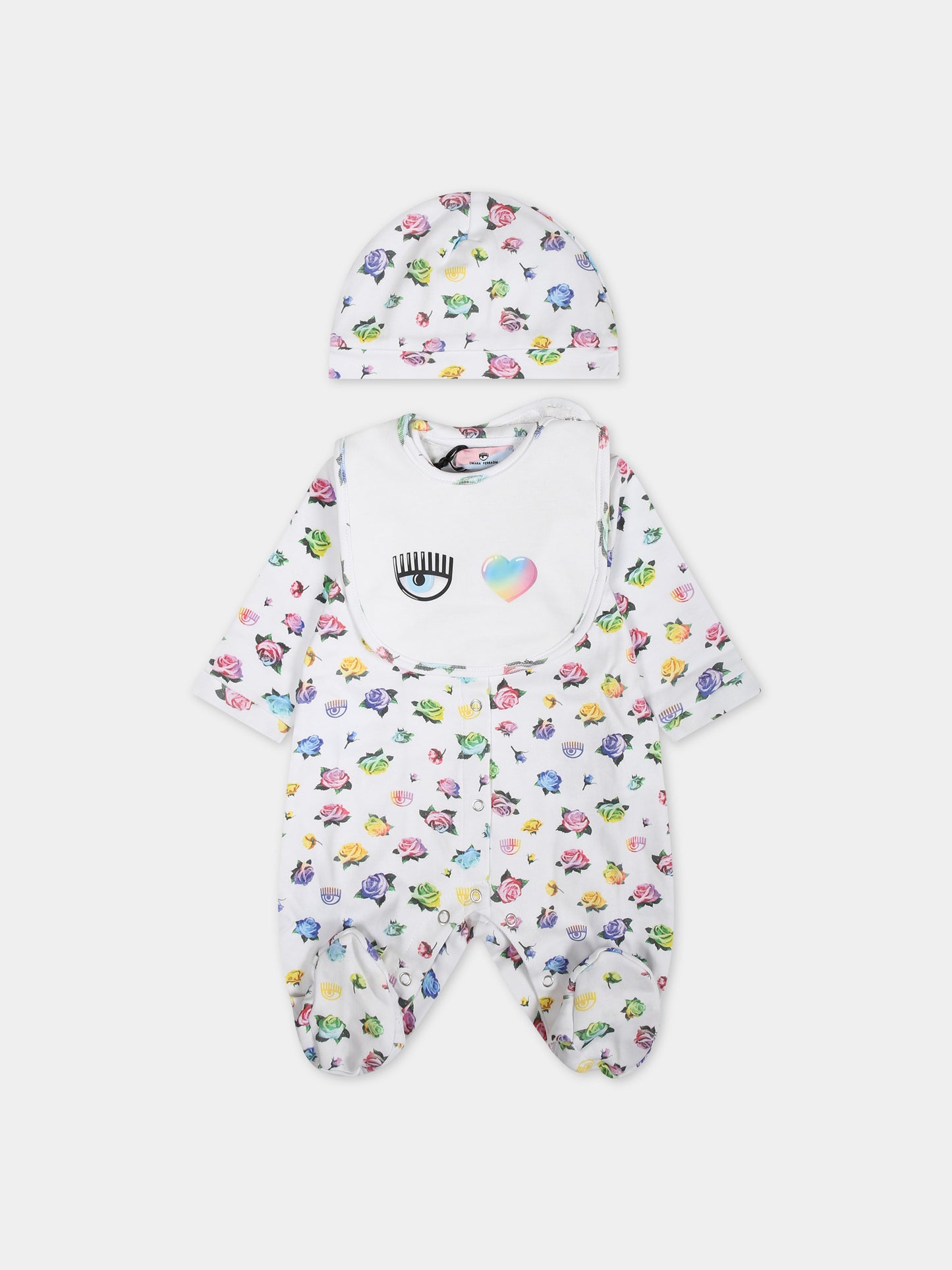 Tutina rosa per neonata con eyes flirting e rose multicolor,Chiara Ferragni Collection,55C500 3001 9984