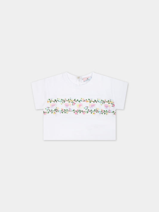 T-shirt bianca per neonata con eyestar,Chiara Ferragni Collection,53C601 3021 0099